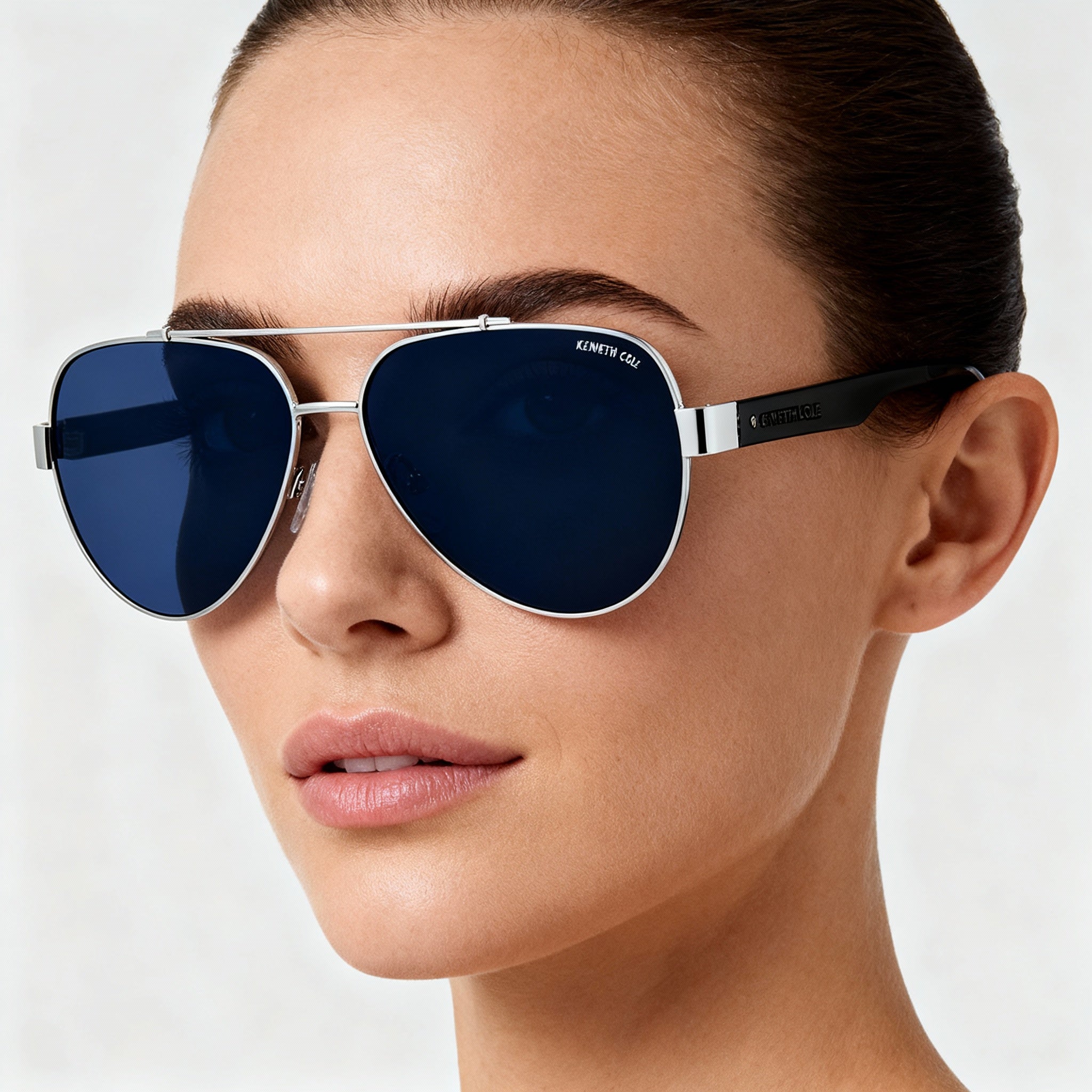 Kenneth Cole New York Kc6010v Women's Metal Non-Polarized Sunglasses, Shiny Light Nickeltin Frame, Blue Lens, Size 60-13-140, Photo 4