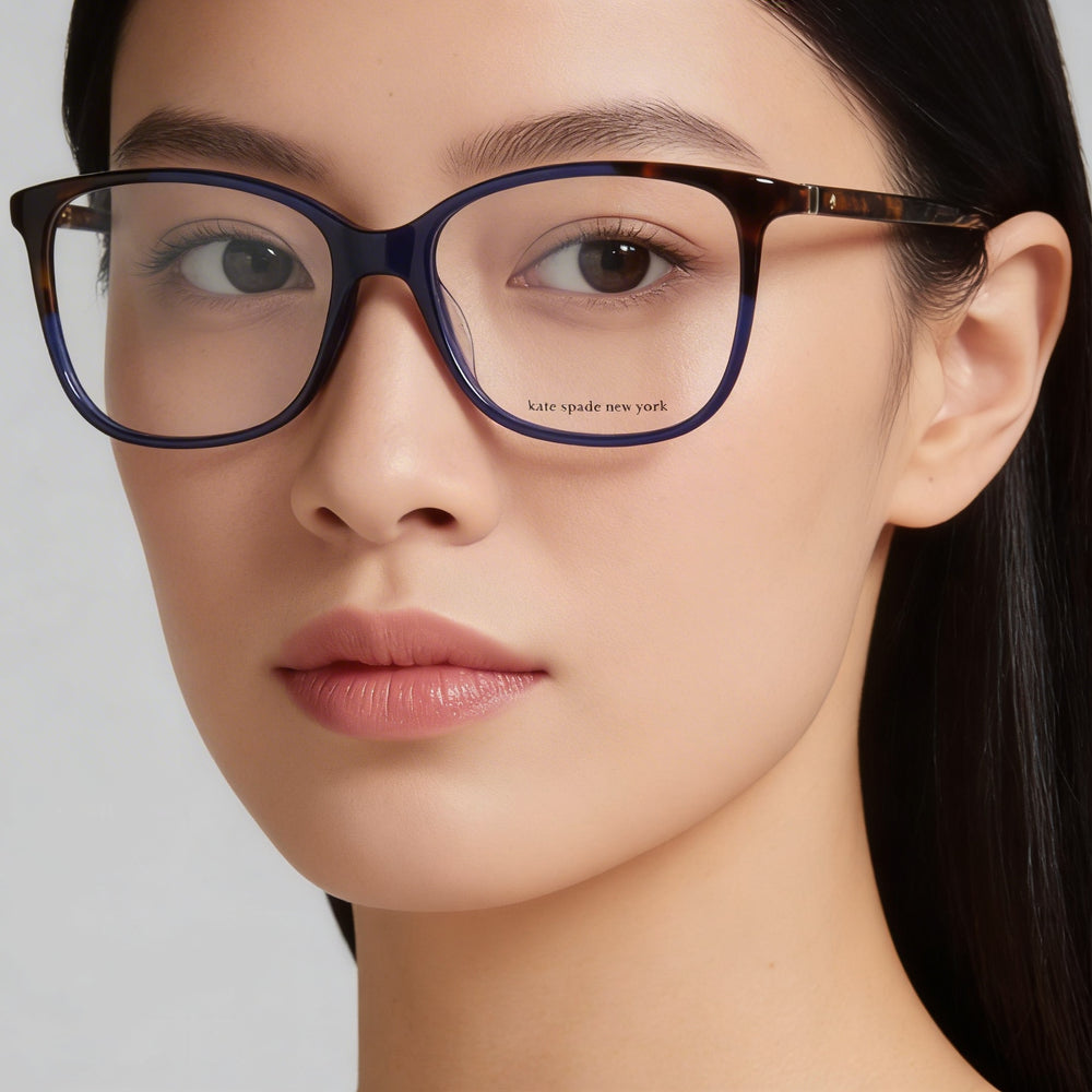 kate spade new york Karlyn Gafas de mujer de plástico azul Habana, rectangulares, lente de 53 mm, puente de 16 mm, patillas de 140 mm