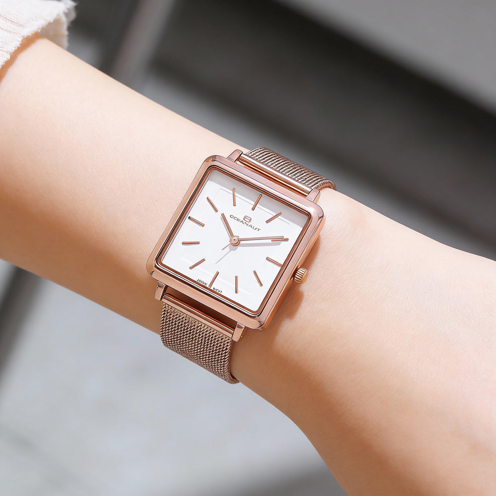 Oceanaut Women's Quartz Watch Rose Gold Tone Stainless Steel Case & Bracelet White Dial Water Resistant Mineral Crystal