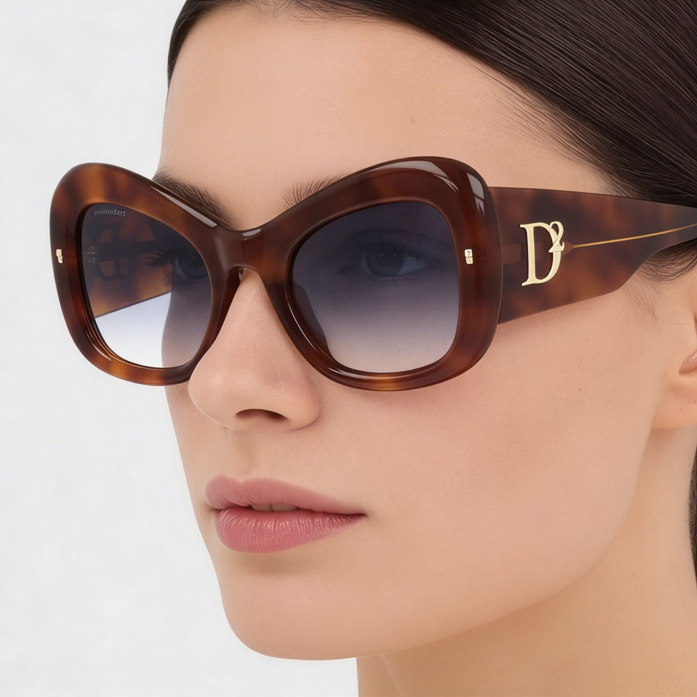 Dsquared2 Modern Women's Butterfly Acetate Beige Havana Dark Blue Shaded Non-Polarized 54mm Sunglasses