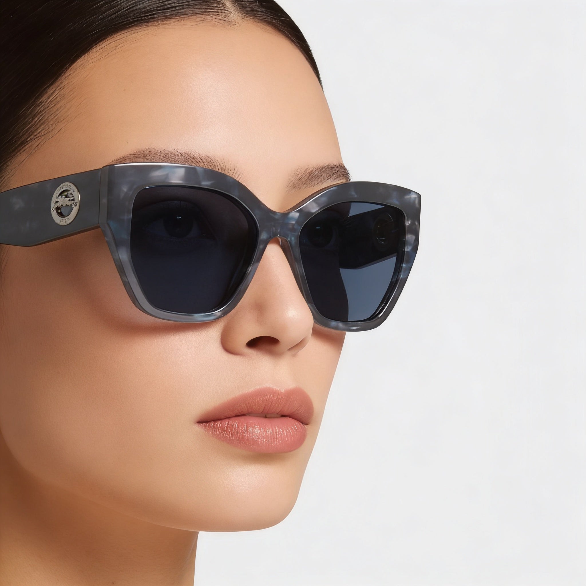 Longchamp Modern Women's Textured Blue Plastic Frame Solid Dark Blue Lens UV Protected Sunglasses 55mm, Photo 5