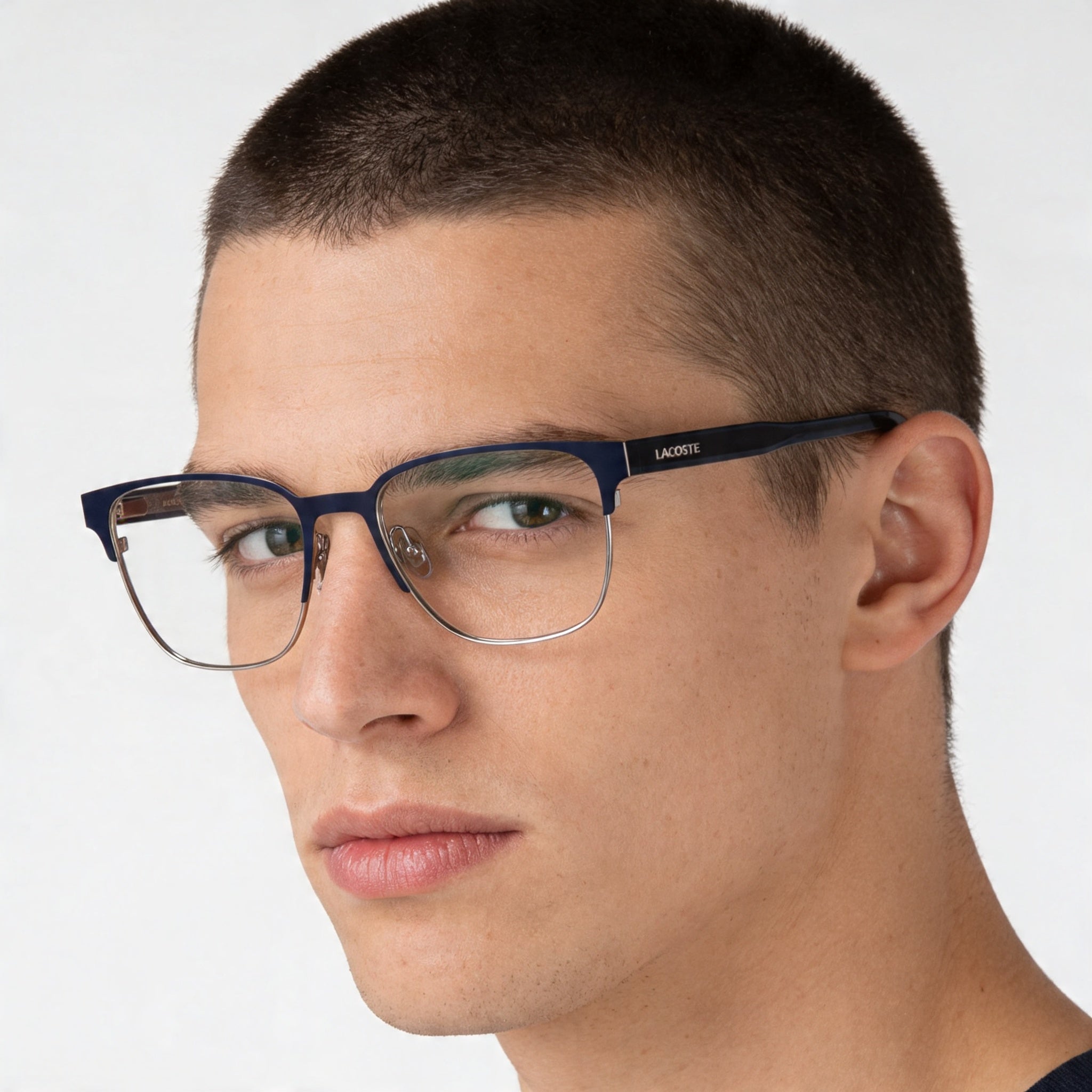 Lacoste Casual Style Men's Matte Blue Frame Ophthalmic Eyeglasses with Transparent Plastic Lenses 53-18-145, Photo 4