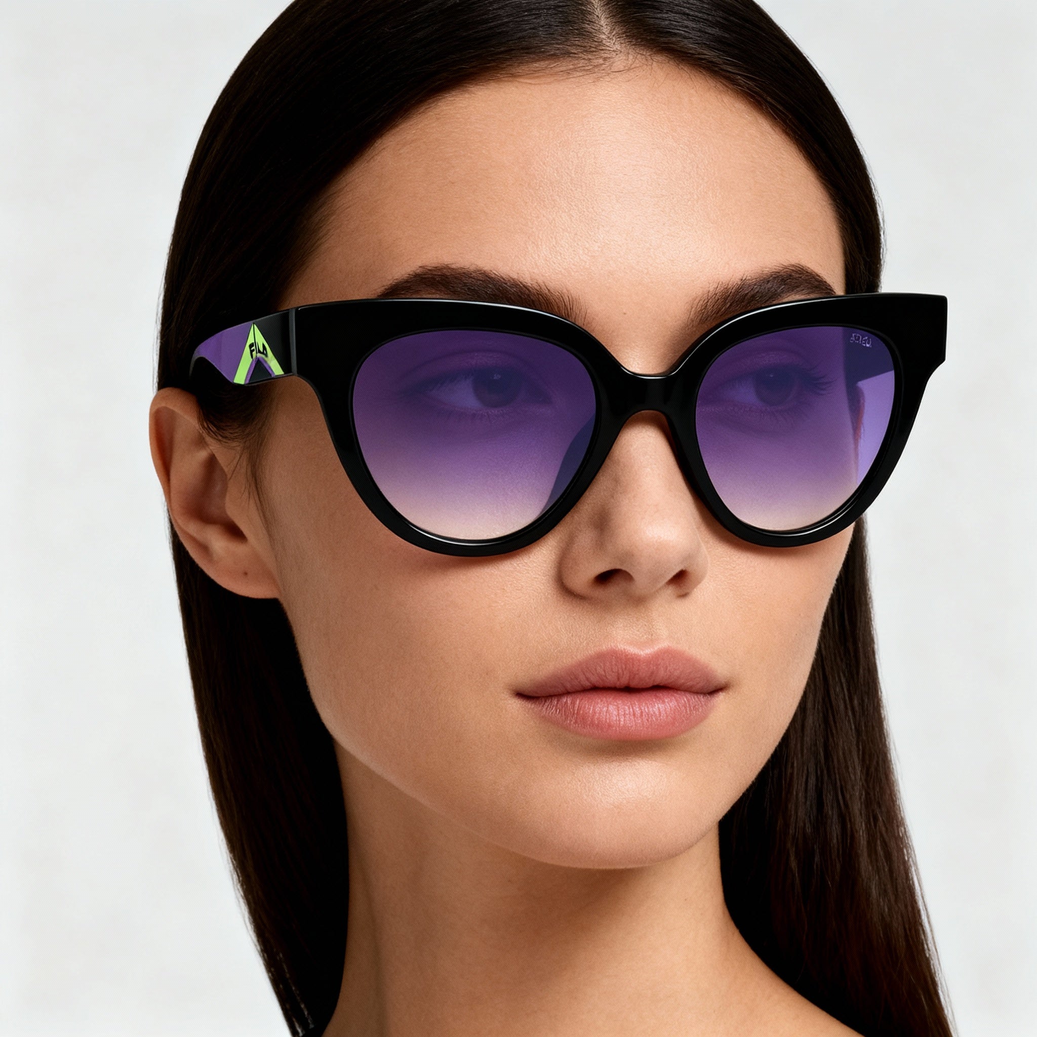 FILA SFI119V Women's Injected Shiny Black Frame Non-Polarized Sunglasses, Purple Gradient Mirror Silver Lenses 51mm, Photo 3