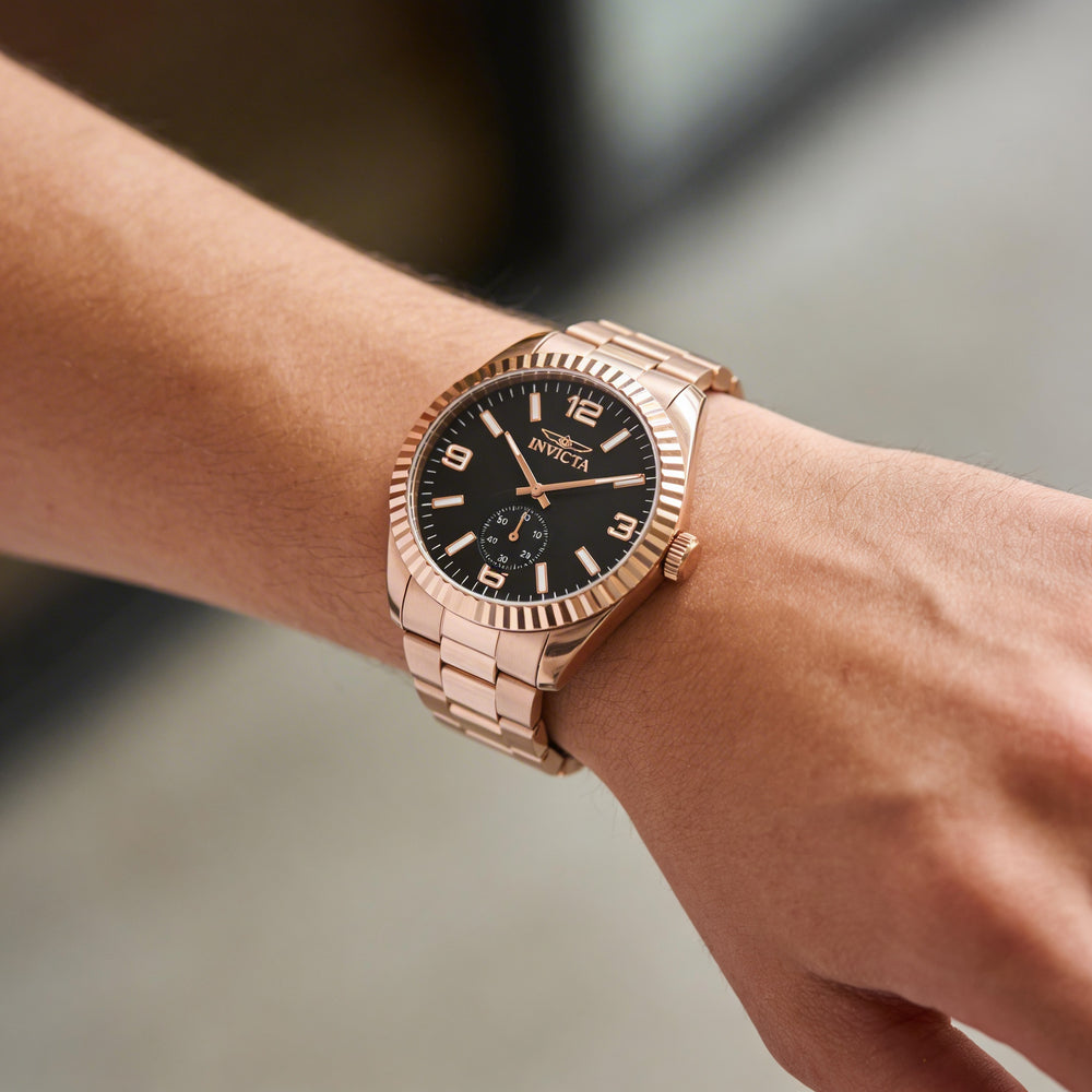 Invicta Specialty 49392 Unisex Rose-gold Stainless Steel Bracelet Quartz Movement Watch with Black Dial 43mm