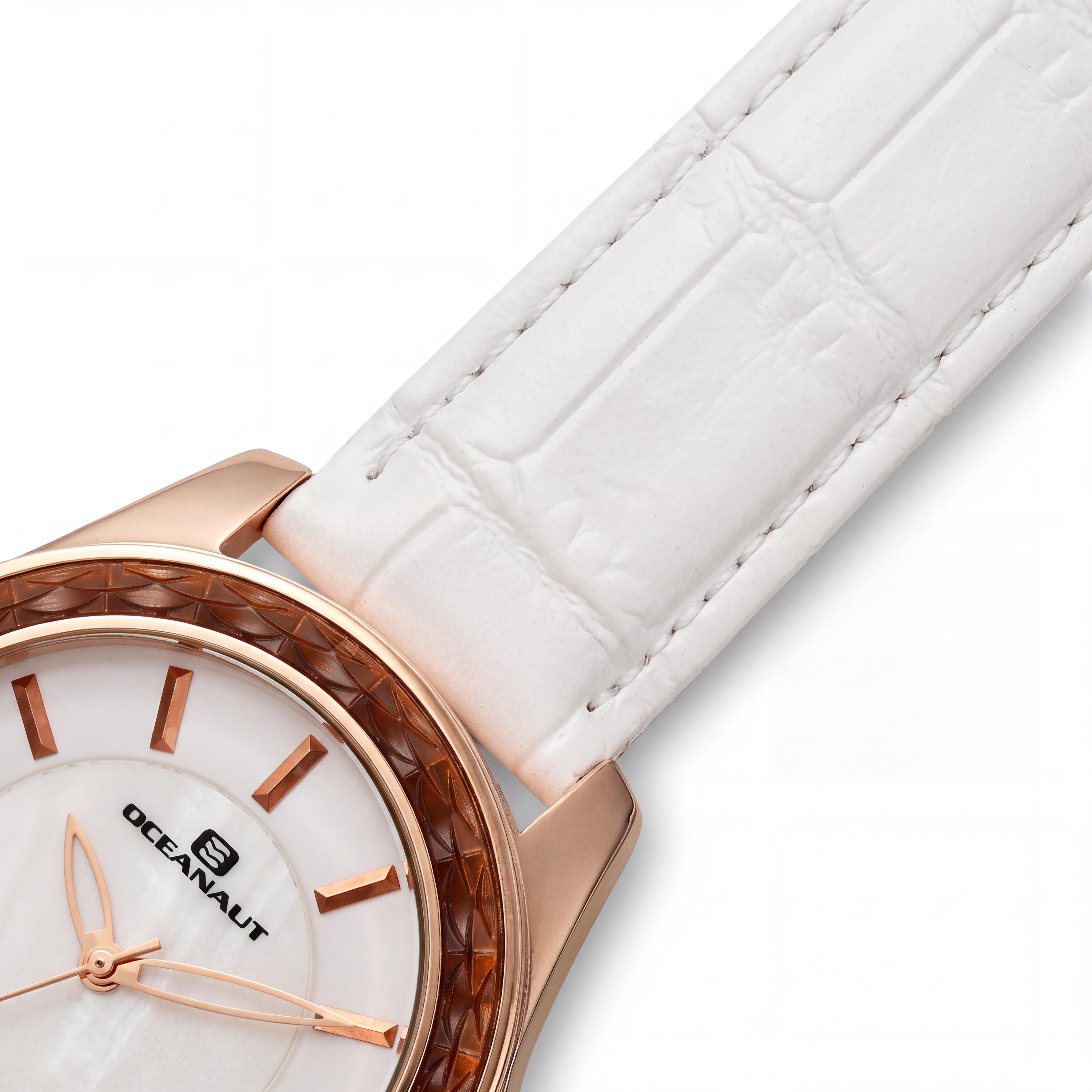 Oceanaut OC1413 Casual Women's White Mother of Pearl Dial Stainless Steel Leather Strap Rose Gold Accent 37mm Watch, Photo 3