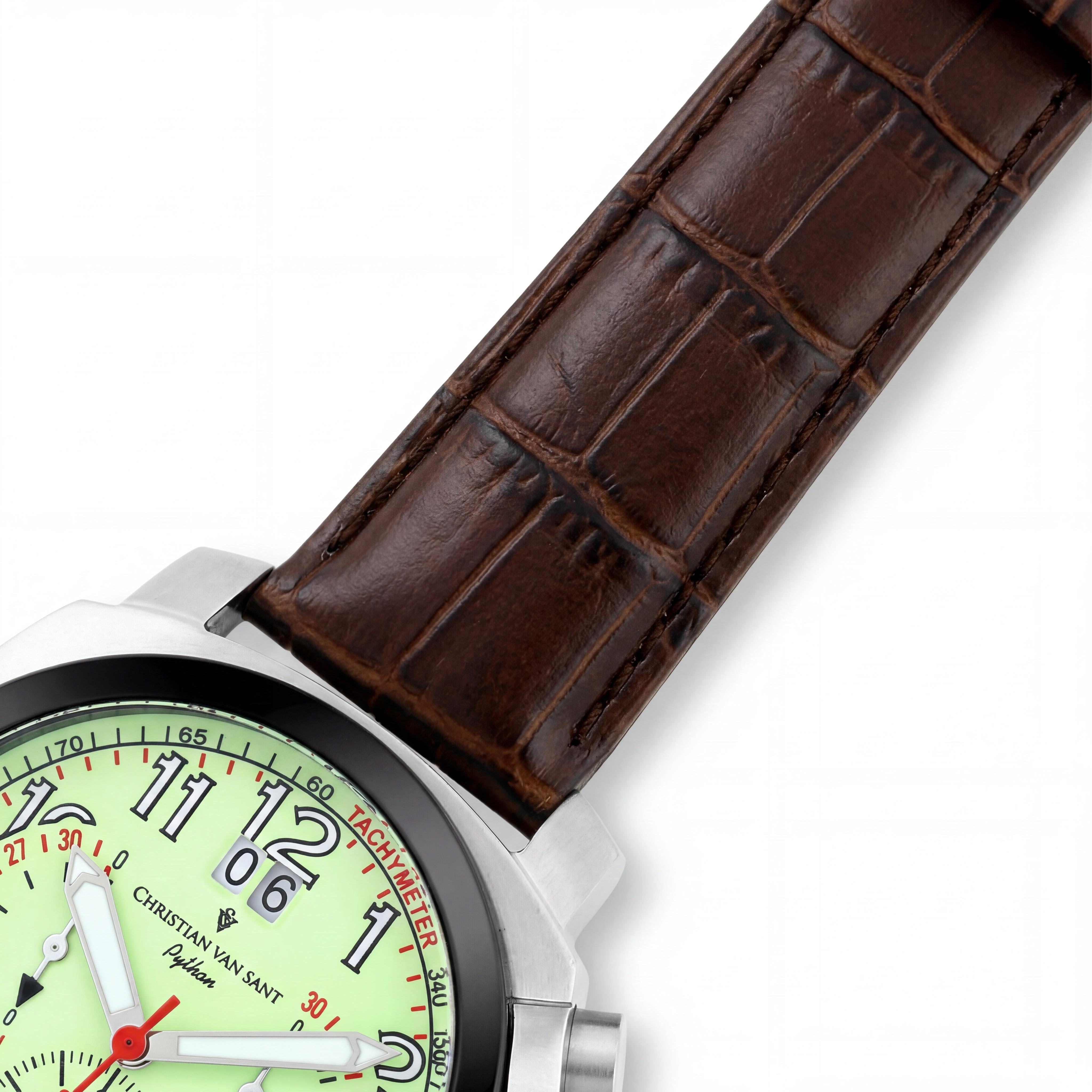 Christian Van Sant CV3AU6 Men's Casual Brown Leather Strap Luminous Quartz Chronograph Watch 10 ATM Water Resistant, Photo 3