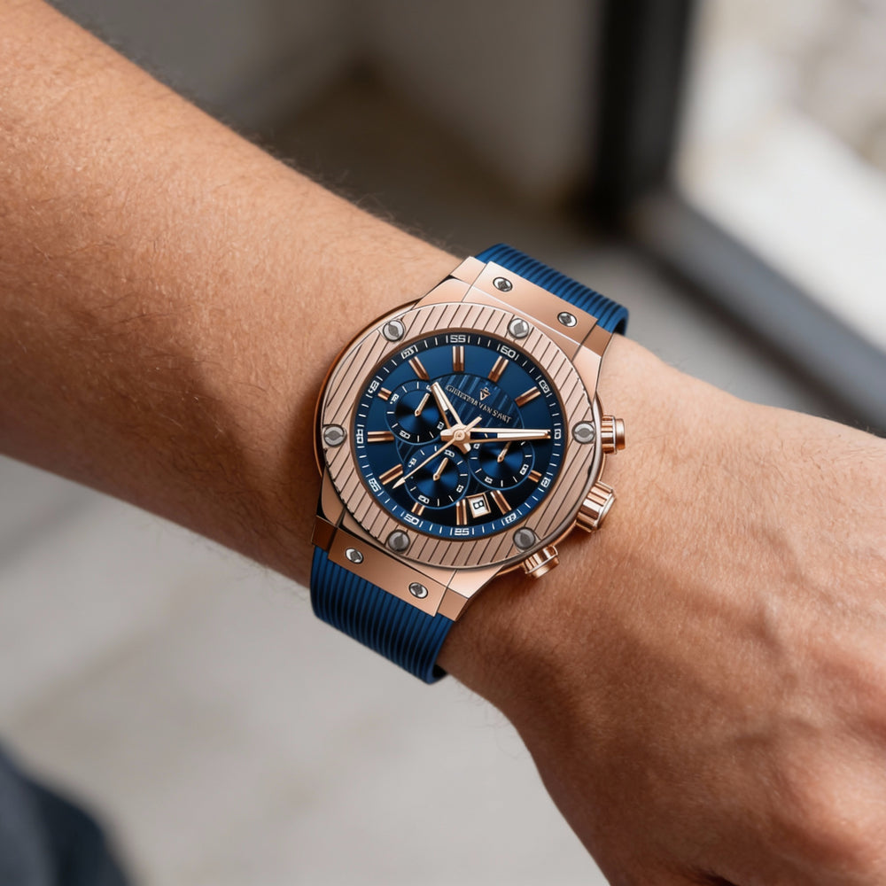 Christian Van Sant Modern Men's Blue Stainless Steel Water Resistant Quartz Rubber Strap Watch