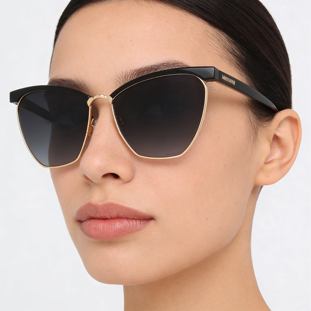 Gafas de sol M Missoni para mujer, montura metálica con degradado negro y dorado, cuadradas, con protección UV, 60 mm