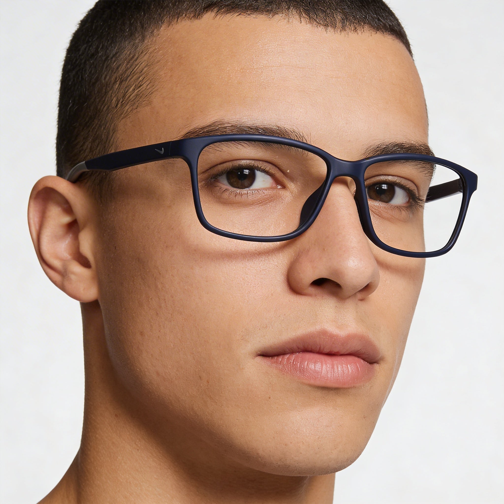 Nike 7118 Men's Full Rim Rectangle Eyeglasses, Matte Midnight Navy Wolf Grey Plastic Frame 55mm, Photo 4
