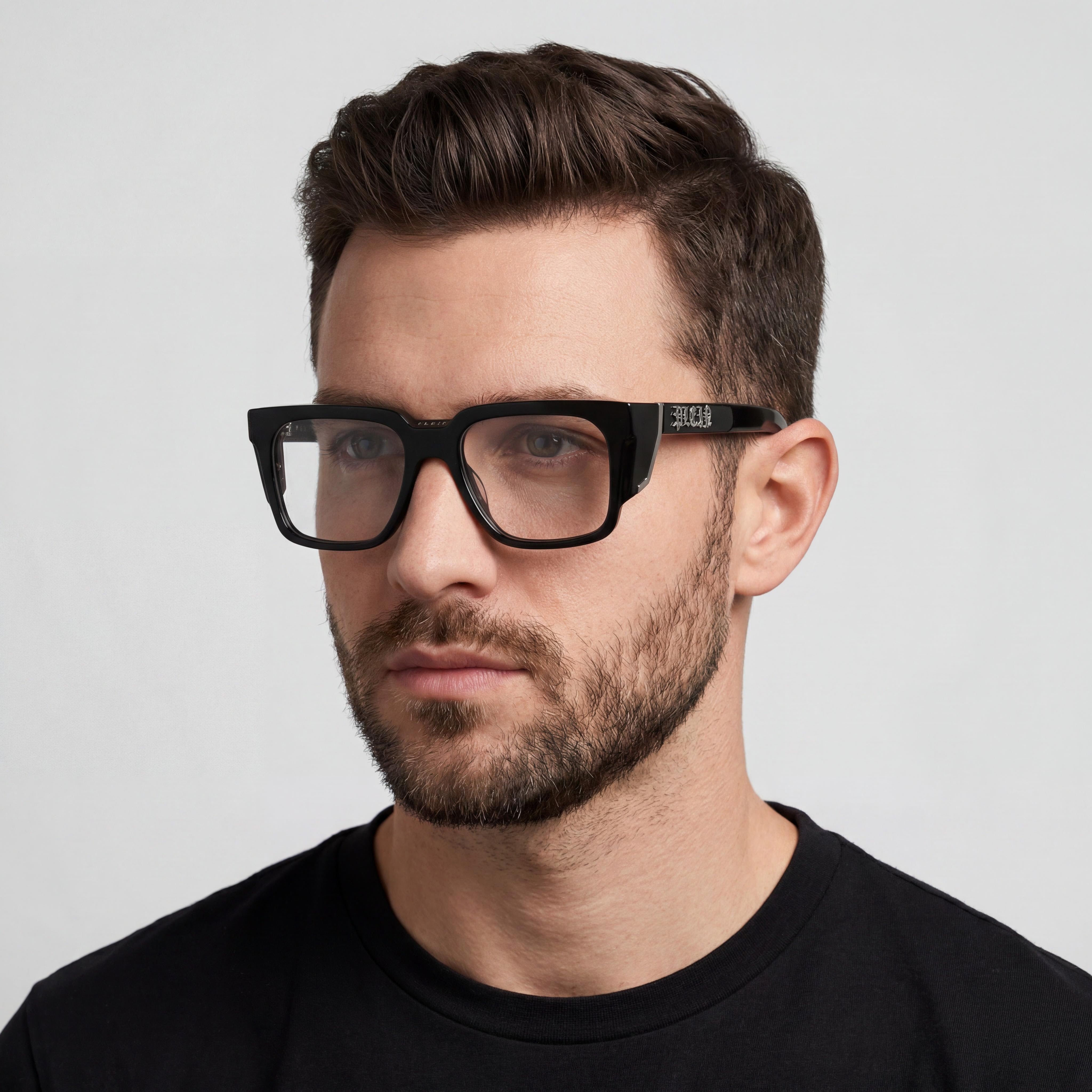 Gafas de acetato negro brillante Philipp Plein Vpp141m para hombre, lentes de 54 mm, puente de 18 mm, patillas de 145 mm, Photo 5