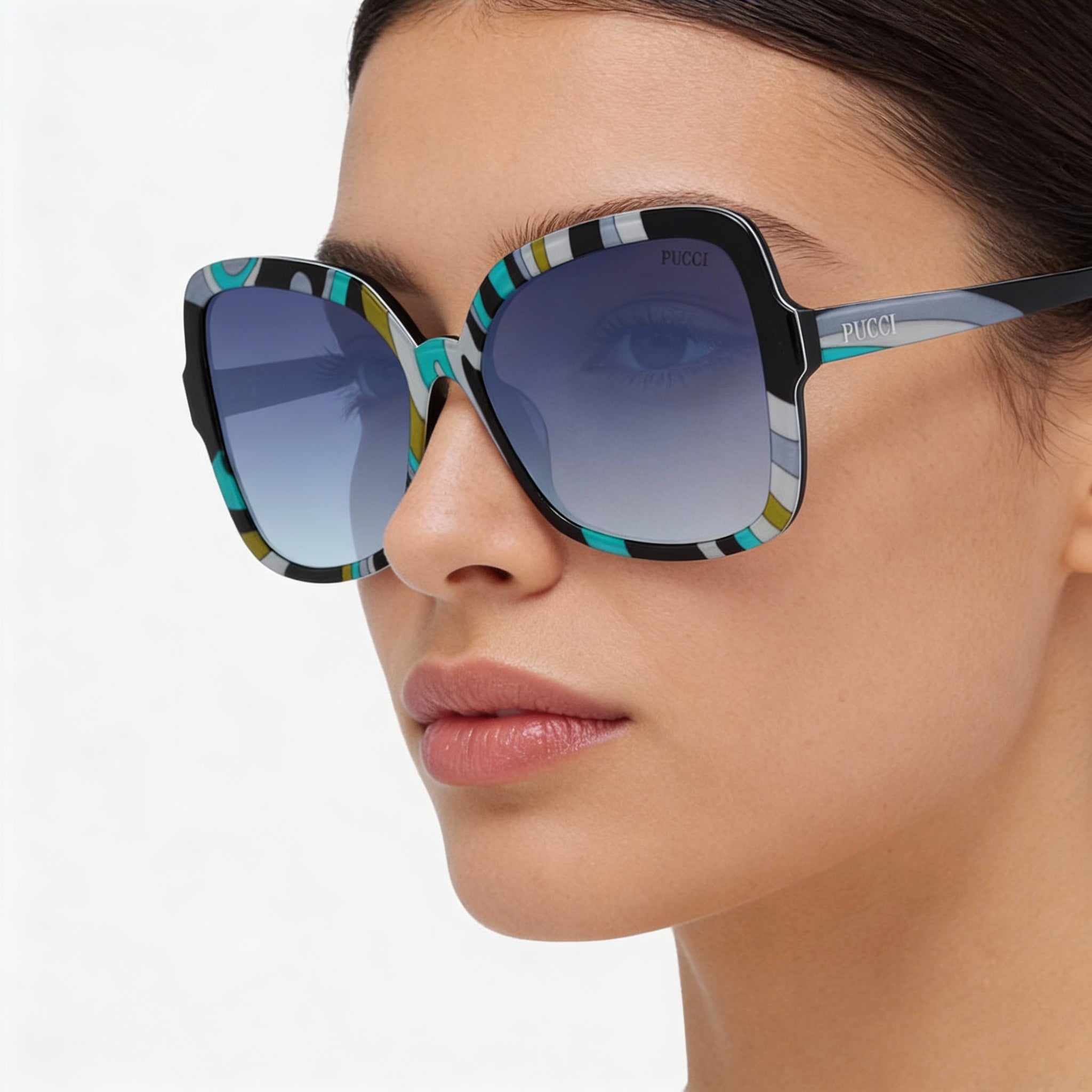 Emilio Pucci Classic Women's Multicolored Plastic Frame Sunglasses with Grey Non-Polarized UV Protected Lenses, Photo 4