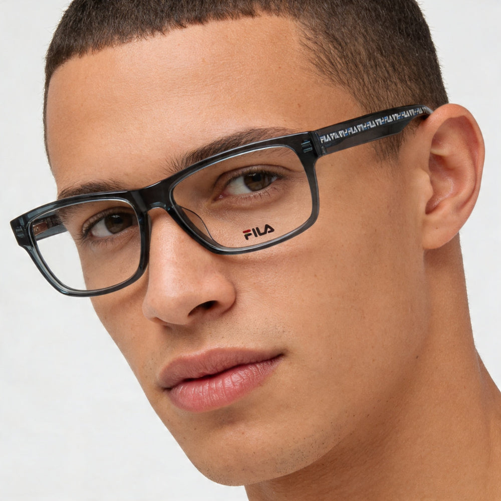 FILA Classic Men's Cellulose Acetate Eyeglasses in Transparent Azure, Size 52-15-145, Clear Demo Lenses, Prescription Ready