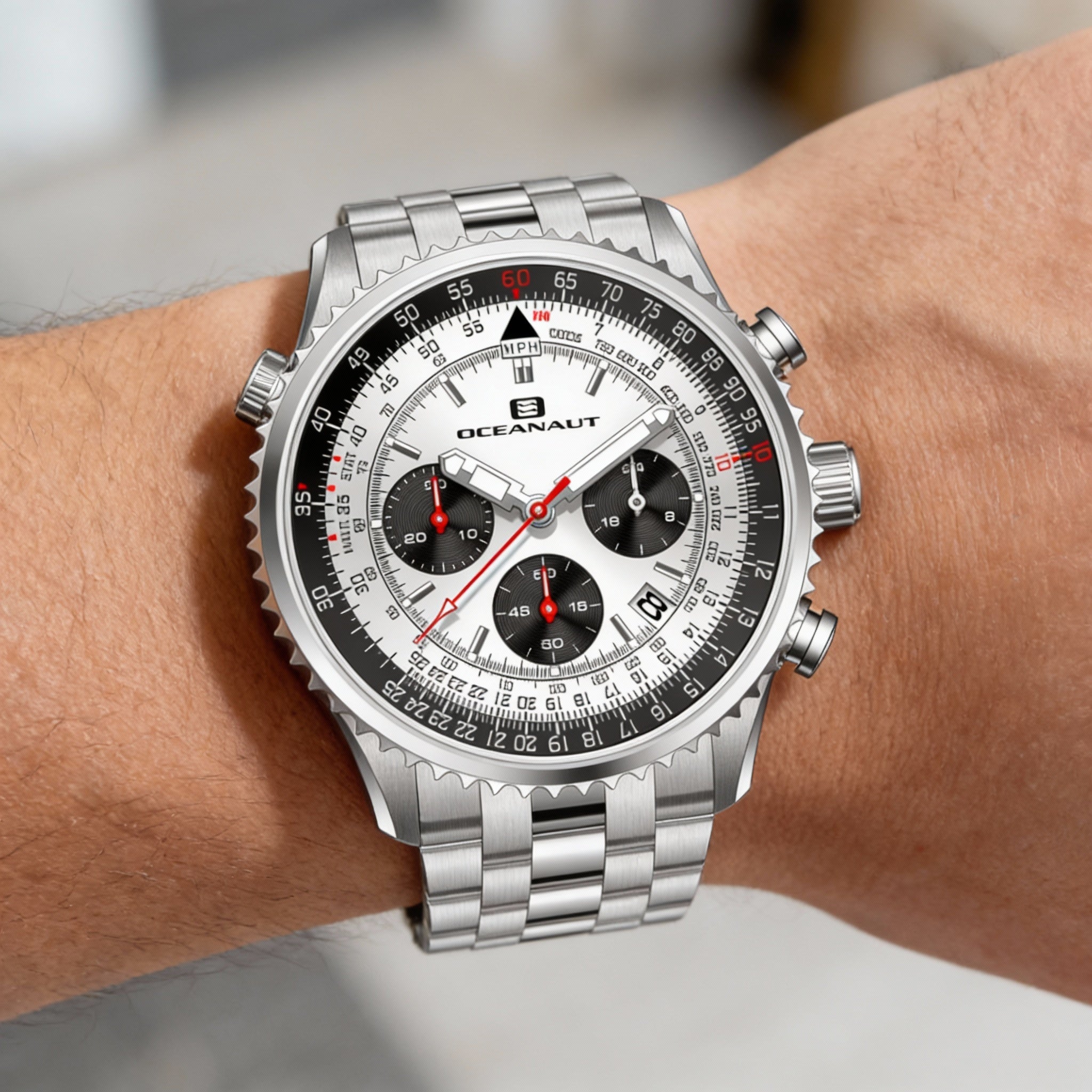 Reloj cronógrafo Oceanaut para hombre, esfera plateada, caja y pulsera de acero inoxidable, movimiento de cuarzo., Photo 3