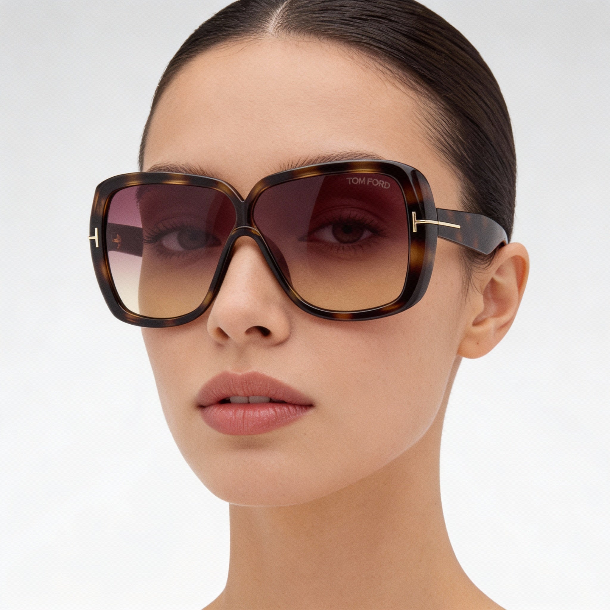 Tom Ford FT1037 MARILYN Women's Sunglasses, Dark Tortoise Plastic Frame, Gradient Violet Mirror Lenses, 61mm, Photo 5