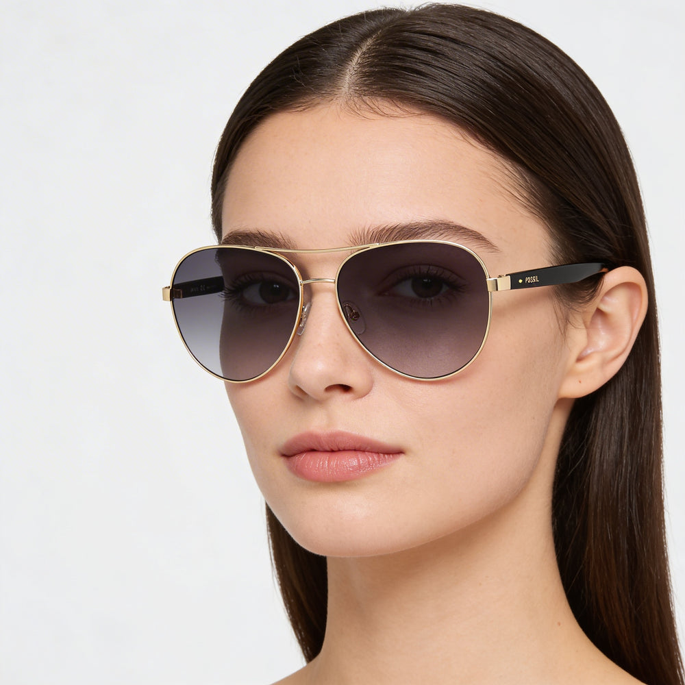 Gafas de sol Fossil Fos 3150/G/S para mujer, de acero inoxidable, con protección UV, color dorado claro, gris oscuro, 60 mm