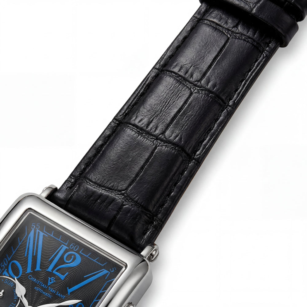 Christian Van Sant CV9135 Prodigy Men's Automatic Multi-Function Date Moonphase Black Stainless Steel Leather Watch