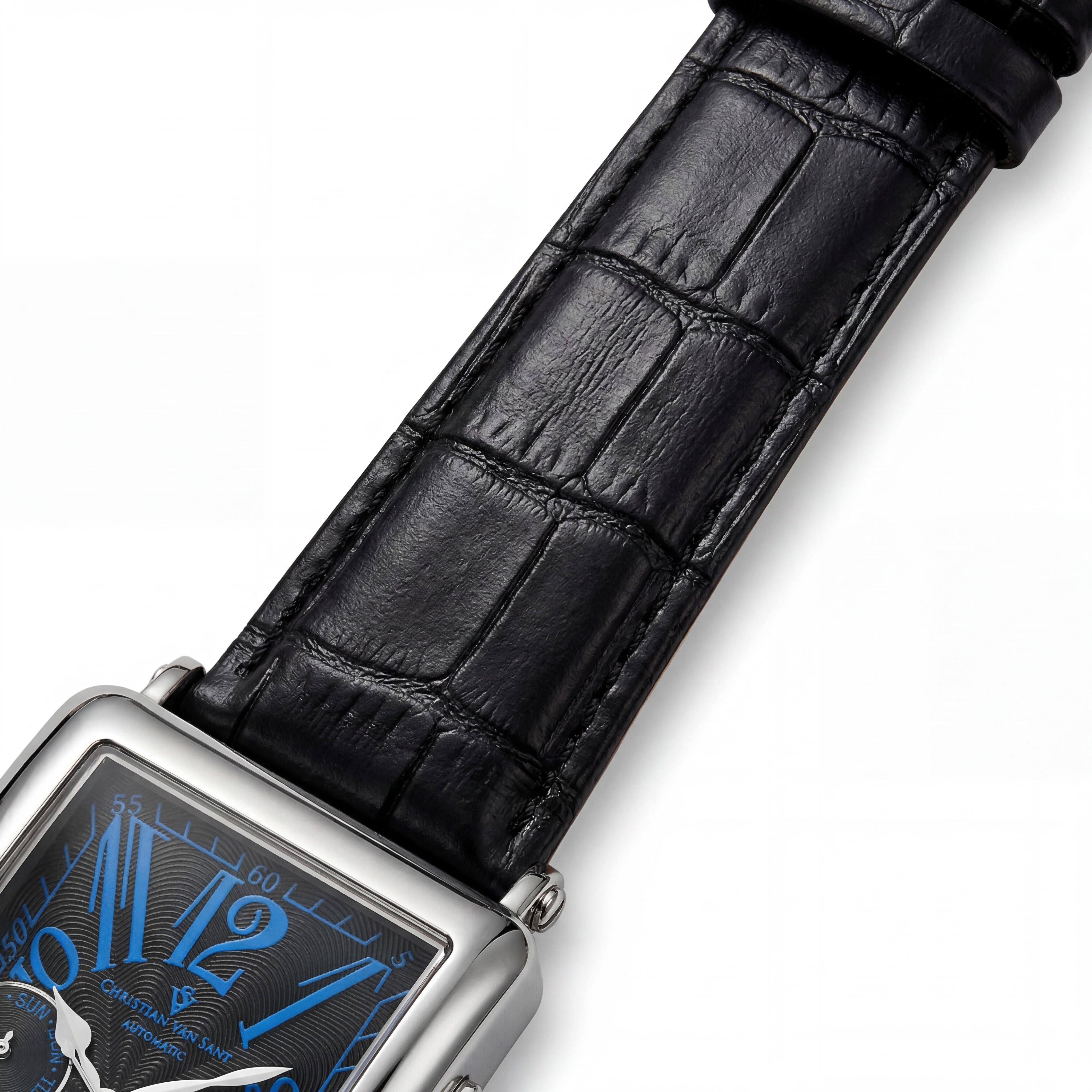 Reloj de cuero Christian Van Sant Prodigy automático multifunción con fases lunares de acero inoxidable negro para hombre, Photo 3