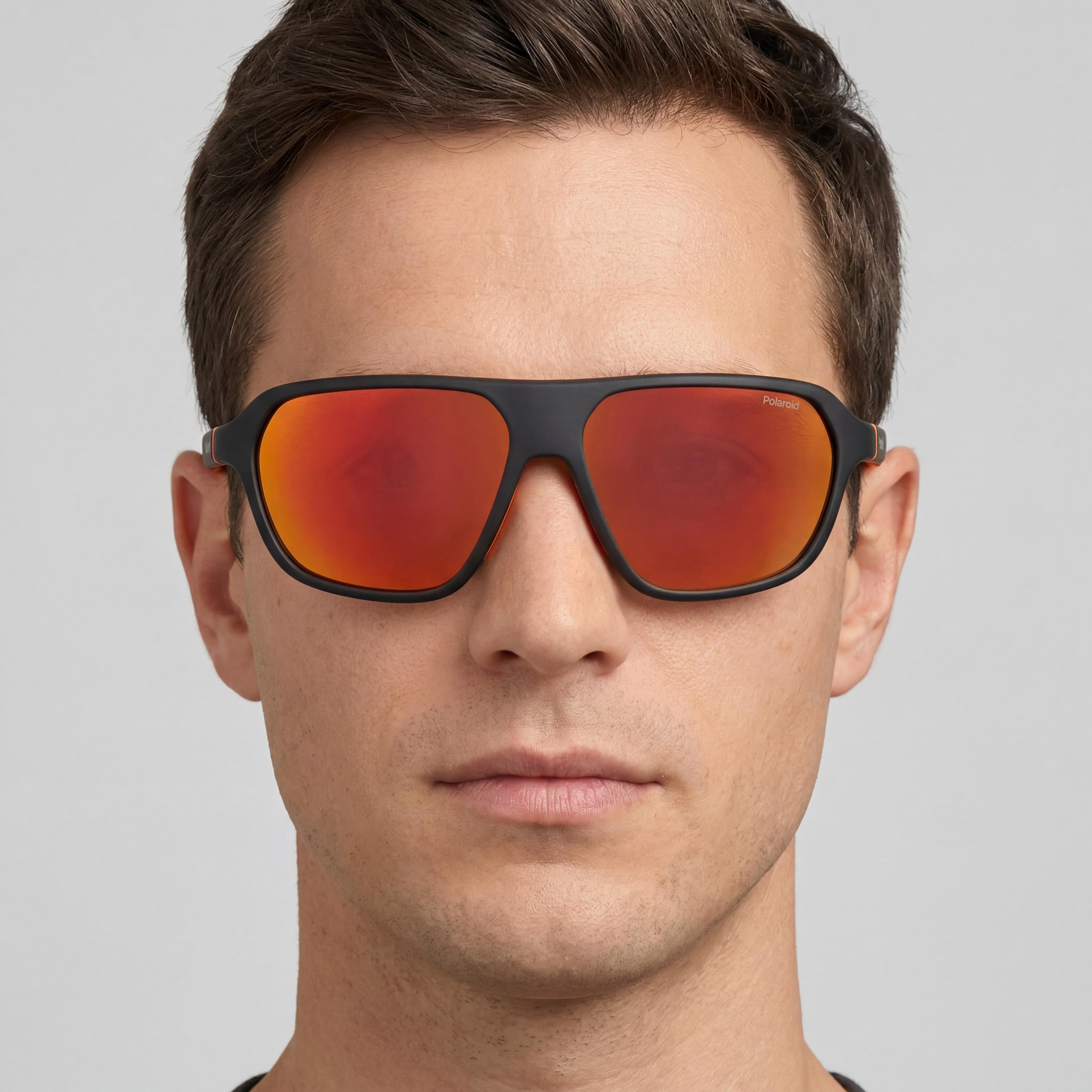 Polaroid Eyewear Casual Men's Matte Black Orange Red Plastic Frame Red Multilayer Polarized UV Protected Sunglasses 59-13-135, Photo 5