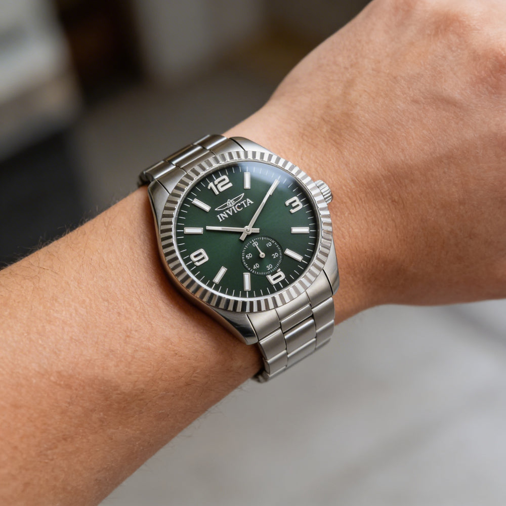 Invicta Specialty 49358 Men's Silver Stainless Steel Quartz Wrist Watch with Green Dial, 43mm