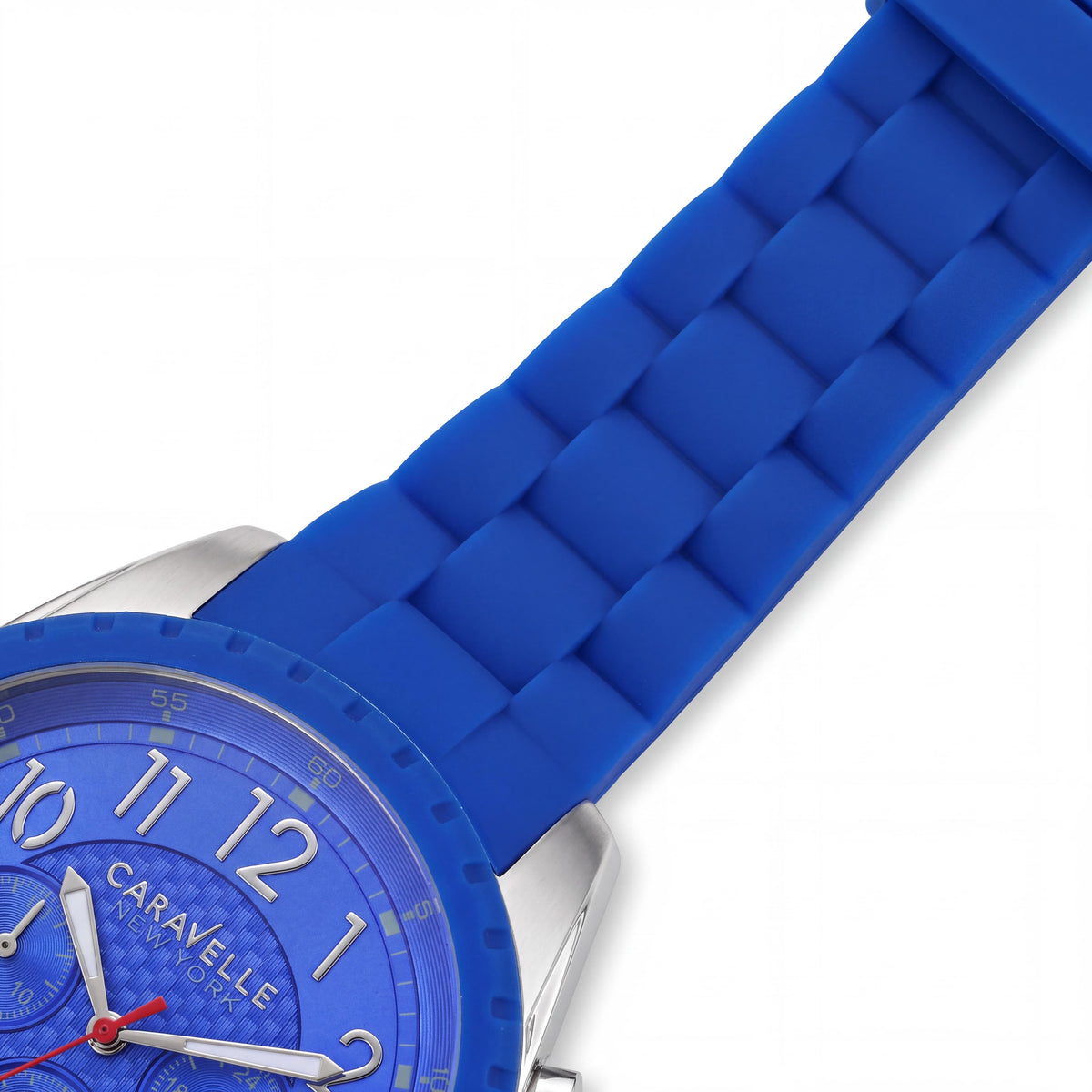 Caravelle New York Men's 43A121 Blue Dial Chronograph Quartz Stainless Steel Case Rubber Strap Watch 44mm, Photo 3