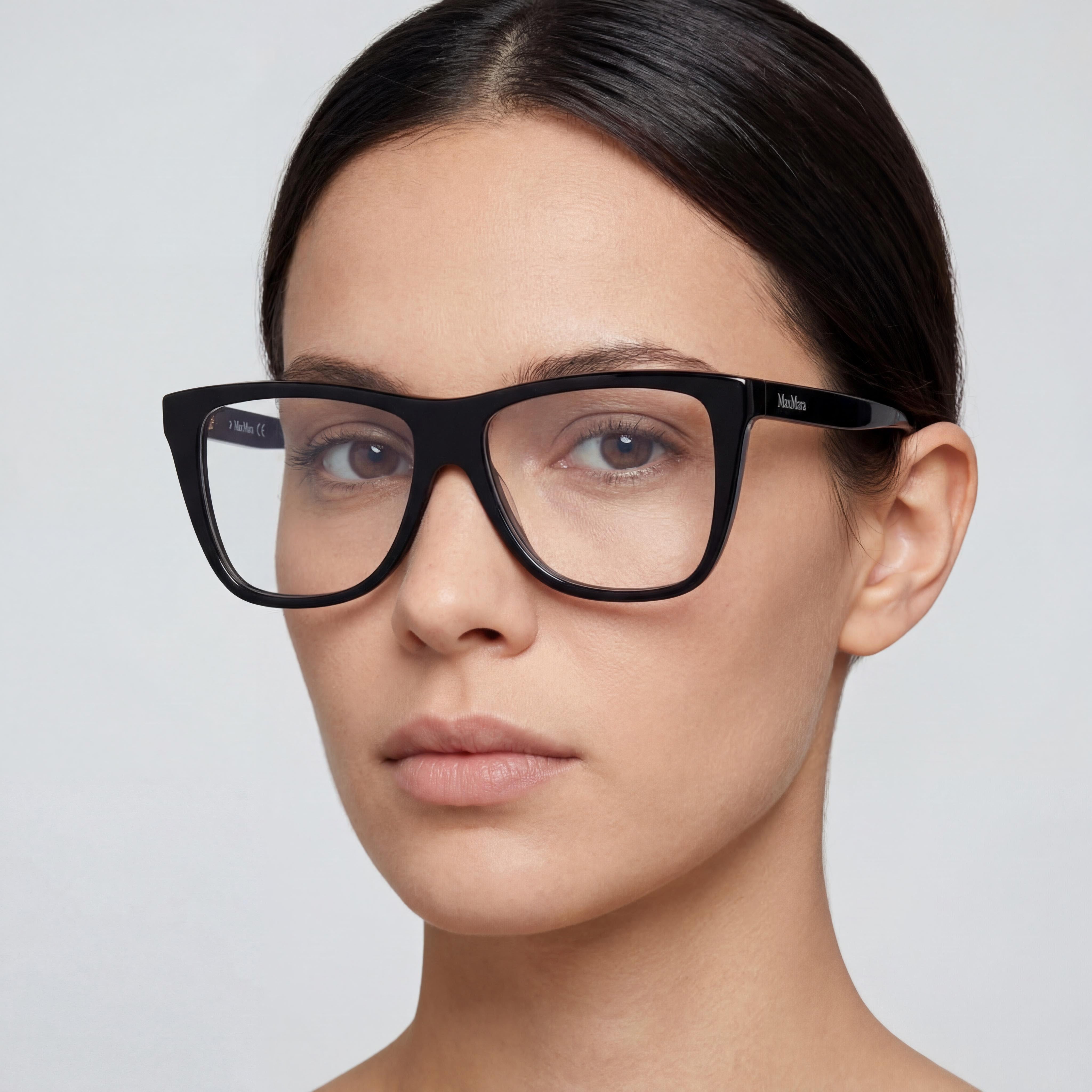 MaxMara Mm5096 Women's Eyewear with Shiny Black Plastic Frame and Clear Polycarbonate Lenses 54mm, Photo 4