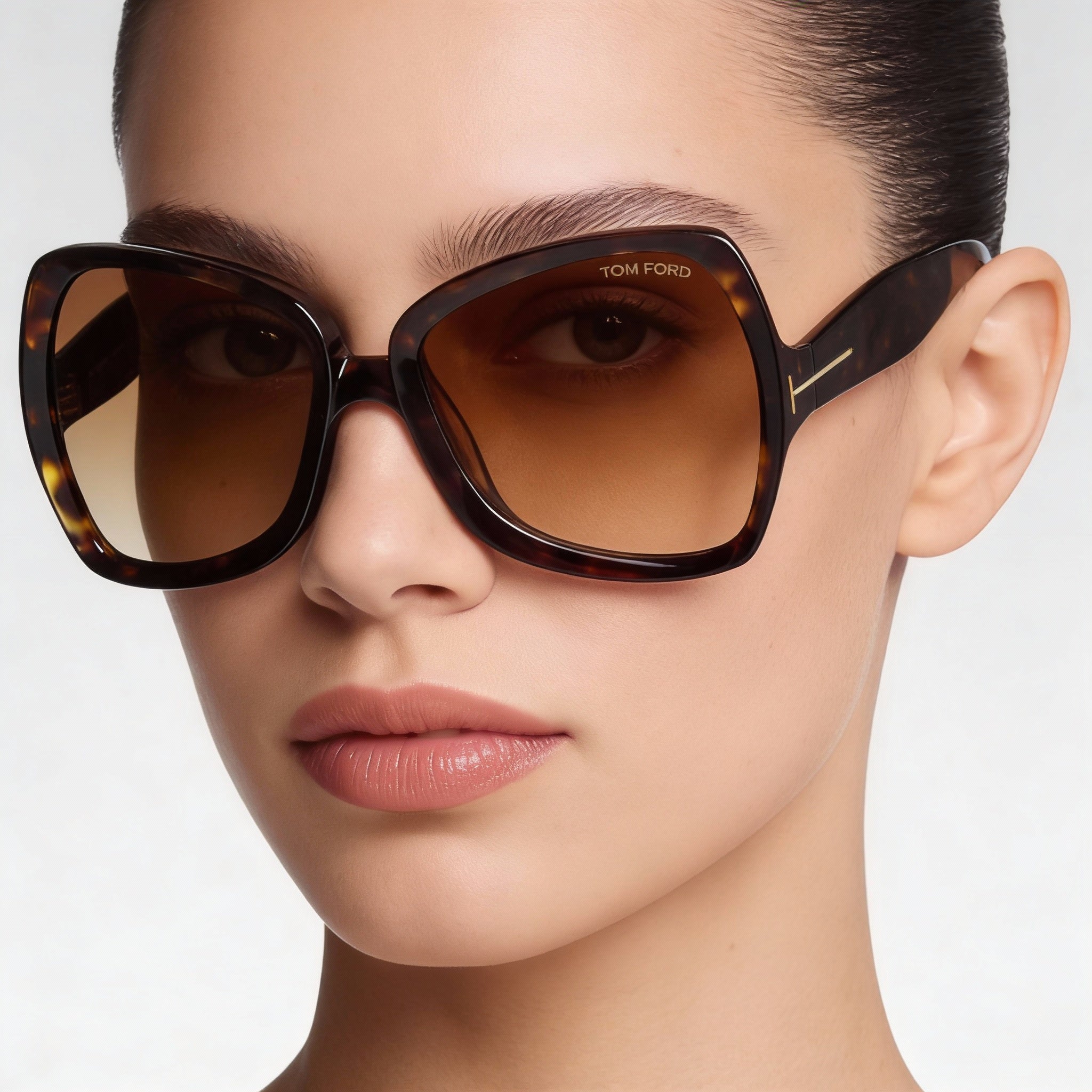 Tom Ford Clásico Women's Eyewear with Dark Havana Brown Gradient Plastic Frame and Black Polycarbonate Lenses 60mm, Photo 4