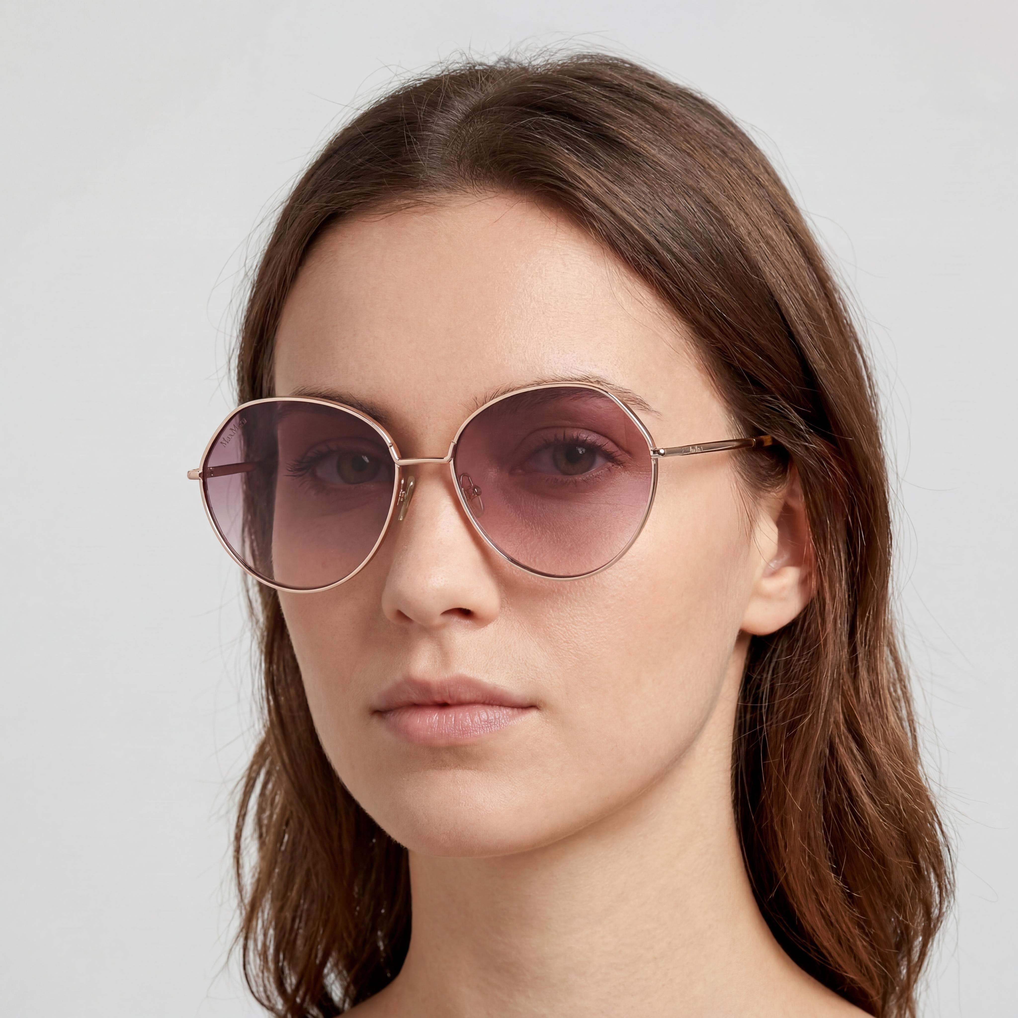MaxMara Mm0096 Women's Acetate Frame Shiny Rose Gold Polycarbonate Eyeglasses Lens Width 57mm, Photo 5