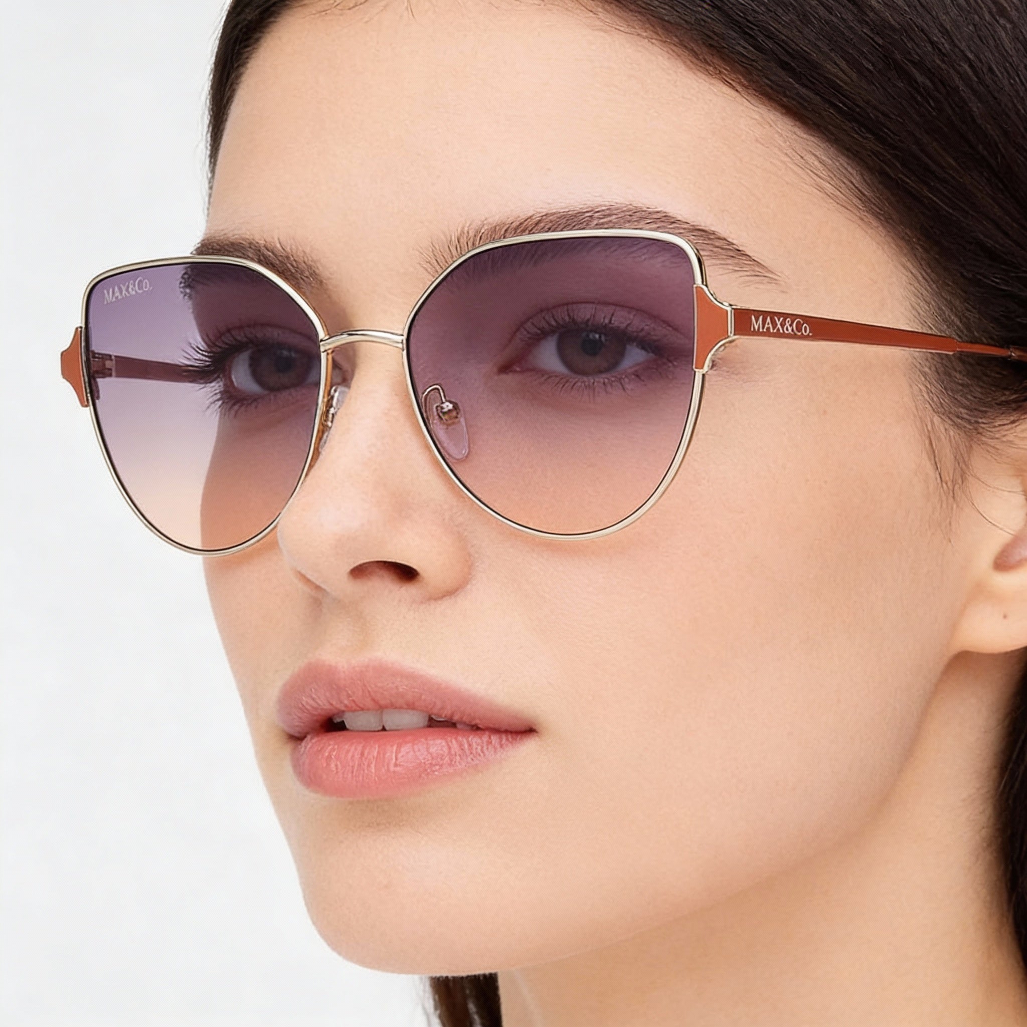 Max & Co. Modern Women's Gold Metal Frame Sunglasses with Gradient Gold Mirror Purple Lenses, UV Protected, 57mm, Photo 3
