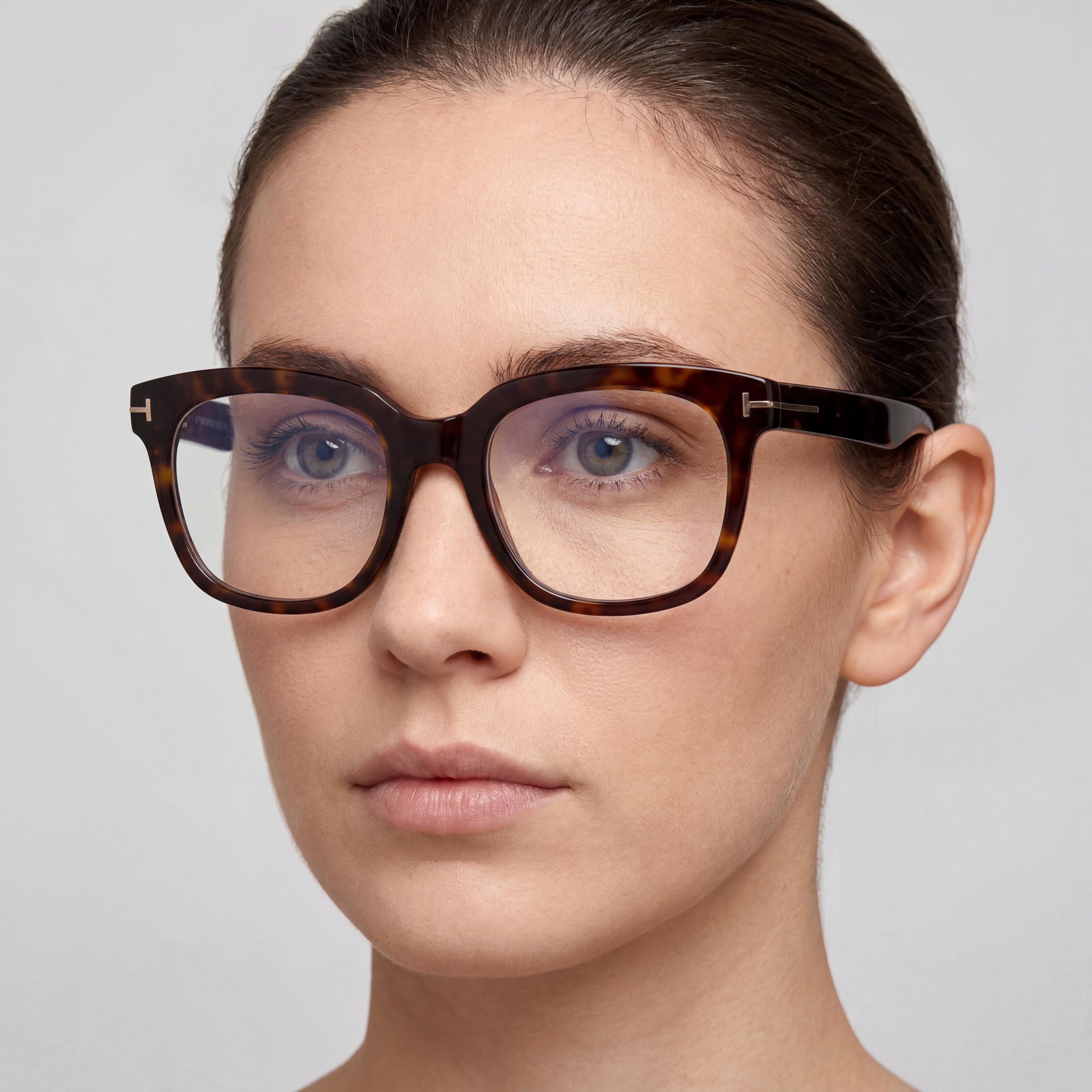Gafas Ópticas de Acetato Tom Ford para Mujer Ft5537-b, Montura Habana Oscuro, Lente con Bloqueo de Luz Azul, 52mm, Photo 4