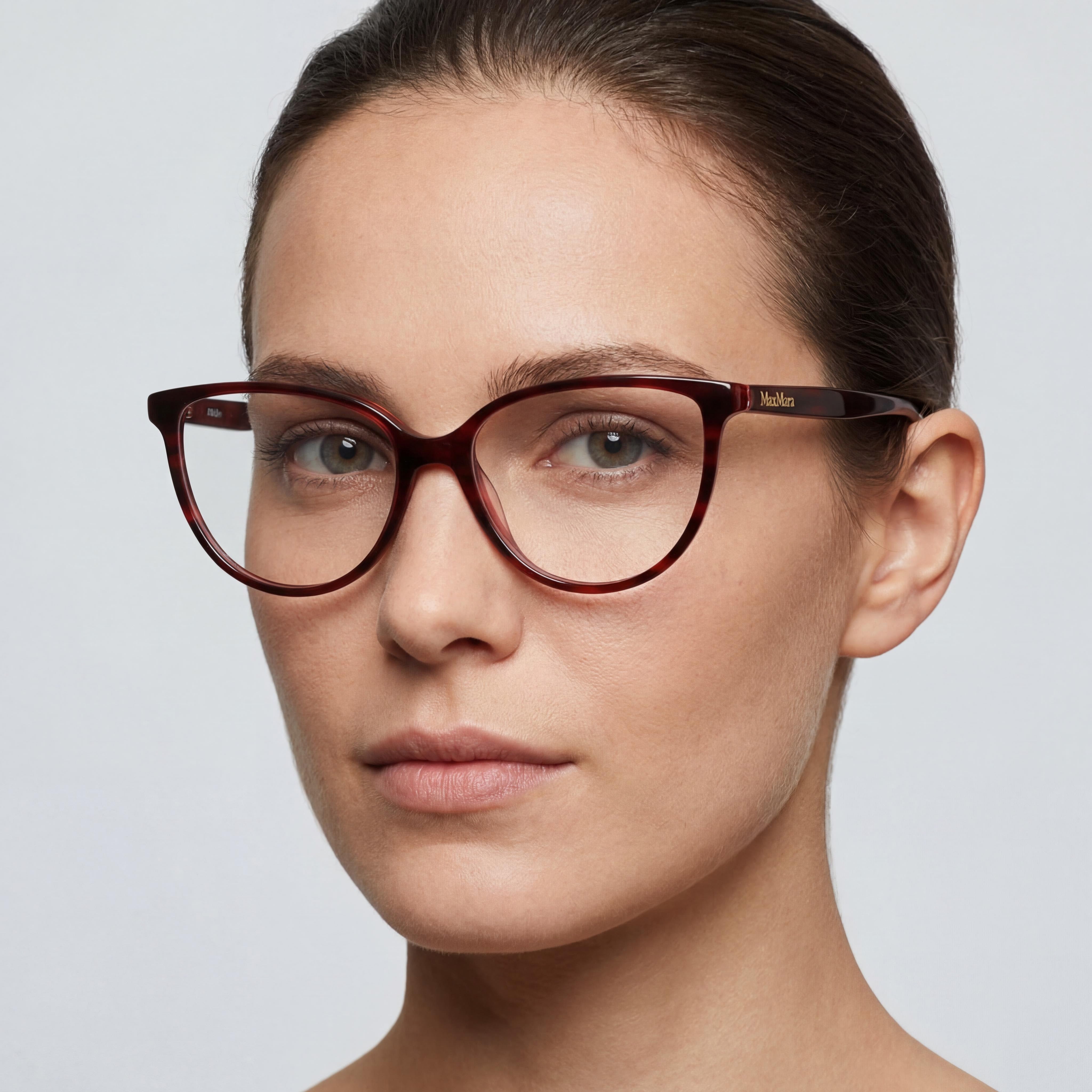 MaxMara MM5055 Women's Casual Cat Eye Eyeglass Frame Shiny Bordeaux Pantographed Plastic 54mm, Photo 4