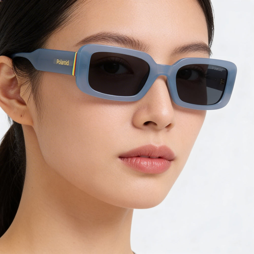 Gafas de sol rectangulares Polaroid Eyewear Classic para mujer, color azul azur de policarbonato, protección UV, 52 mm