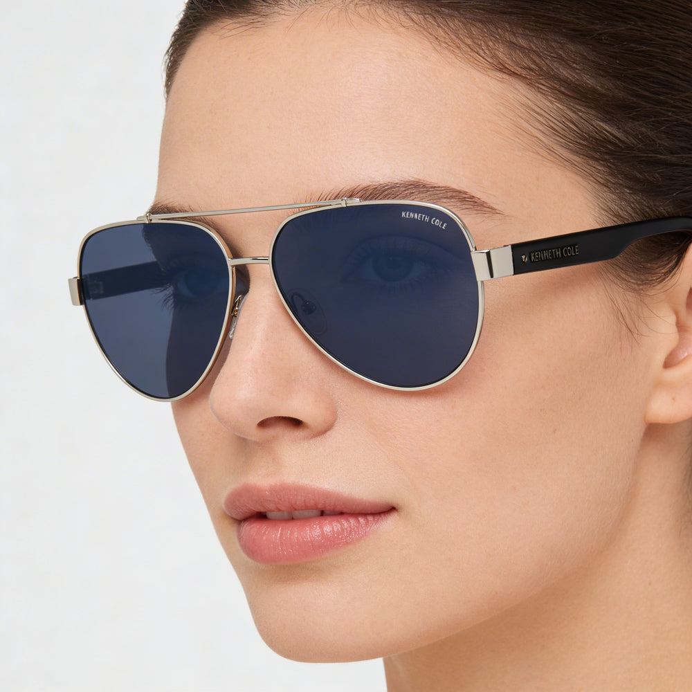 Kenneth Cole Kc6010v Women's Metal Sunglasses with Nickeltin Blue Frame & Blue Lenses 60mm