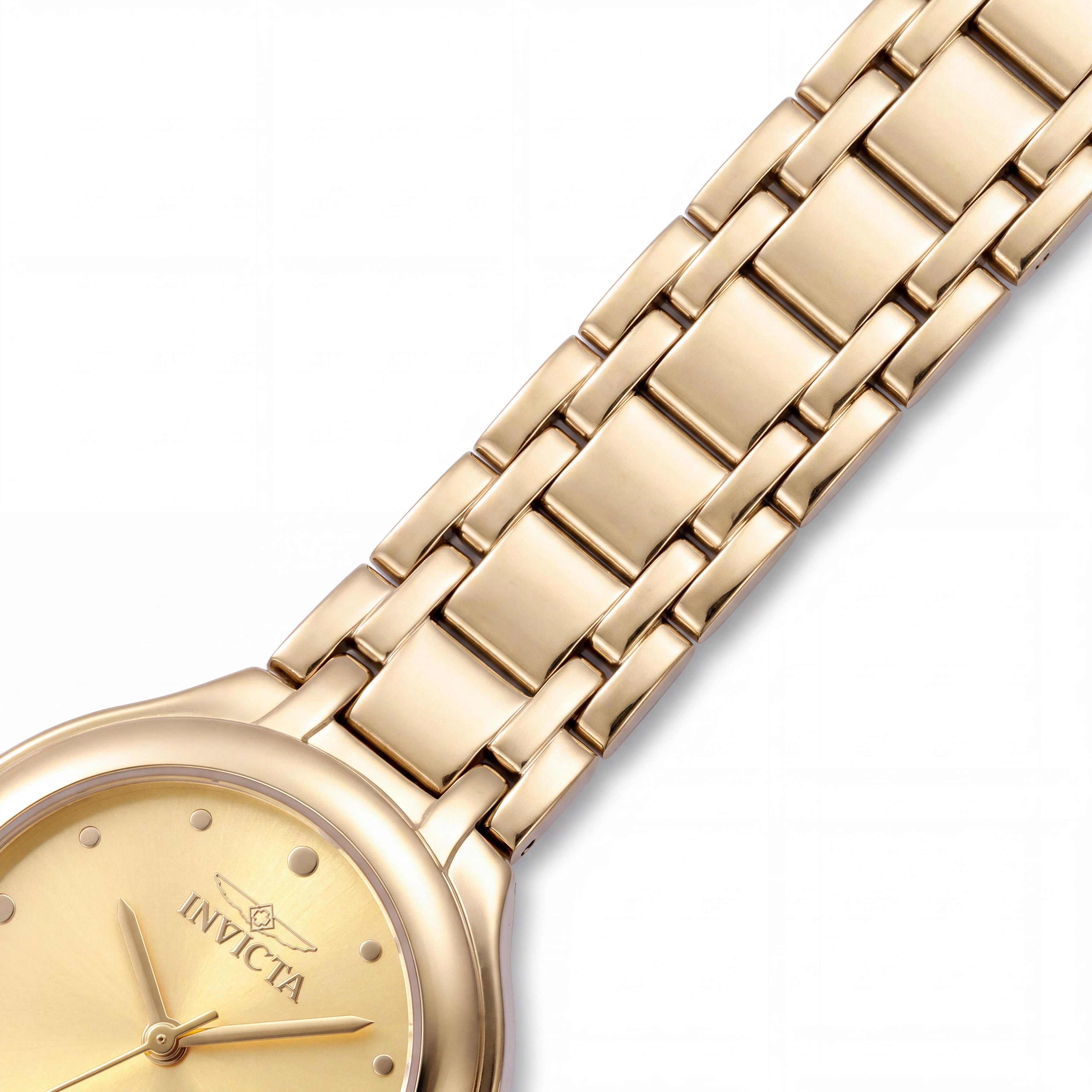 Invicta Classic Women's 32mm Gold-Tone Stainless Steel Case, Gold Dial Quartz Watch with Arabic Numerals & Bezel Markings, Photo 2