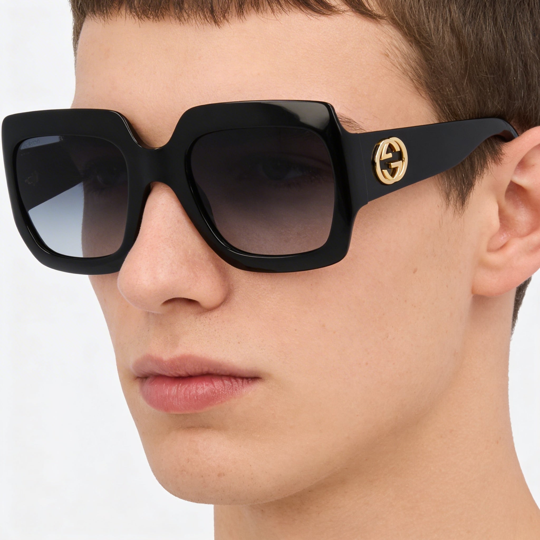 Gucci Gg0053sn Unisex Shiny Black Composite Frame UV Protected Shaded Dark Grey Gradient Sunglasses 54mm, Photo 4