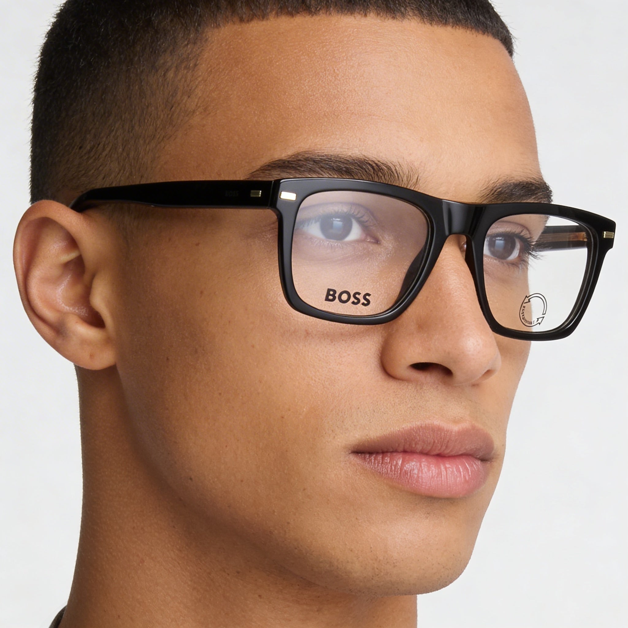 Hugo Boss Modern Style Men's Black Acetate Frame, Black Polycarbonate Non- Lenses Eyeglasses 52-20-145, Photo 5