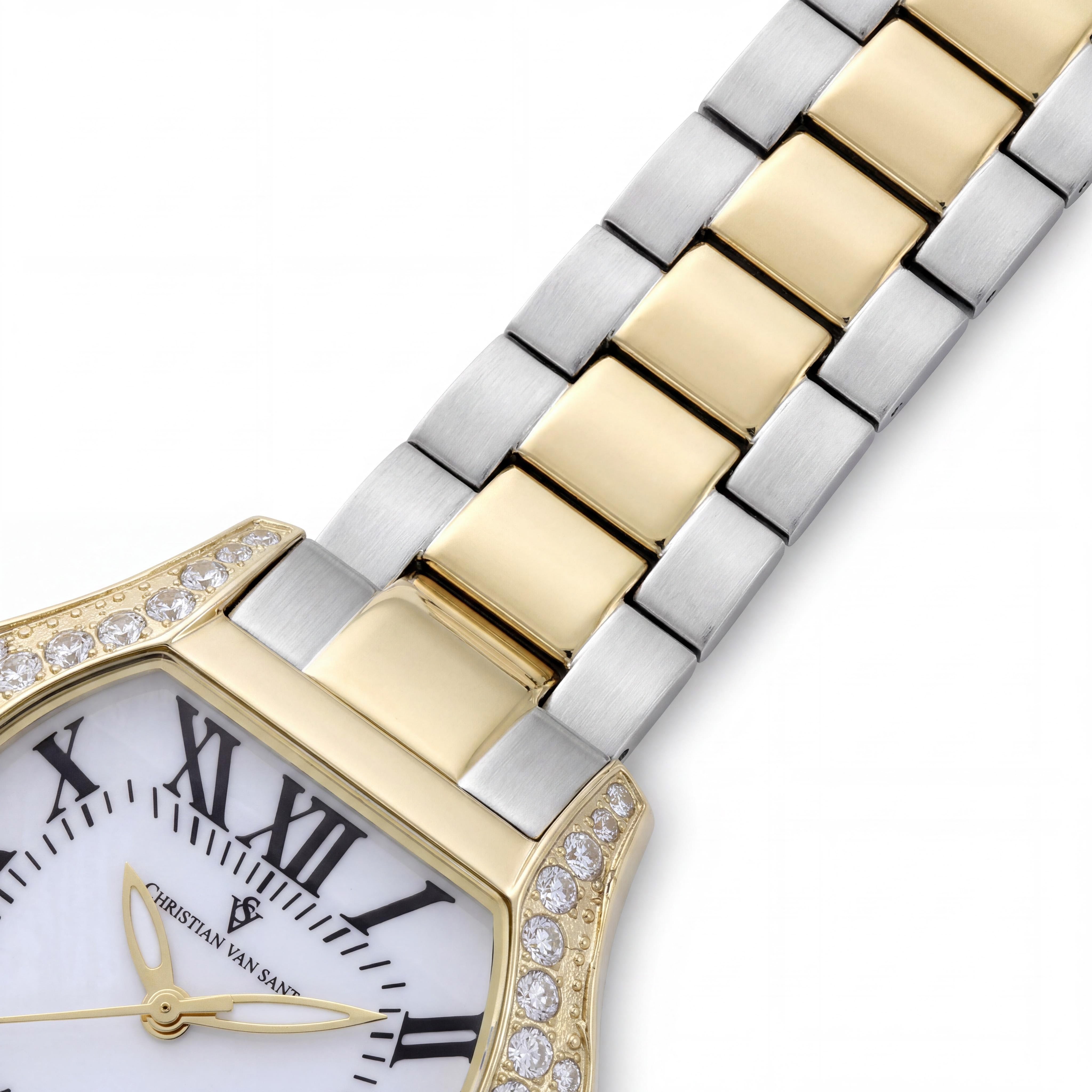 Reloj Christian Van Sant para mujer moderno con caja y pulsera de acero inoxidable blanco, carátula de madreperla y resistente al agua, Photo 3