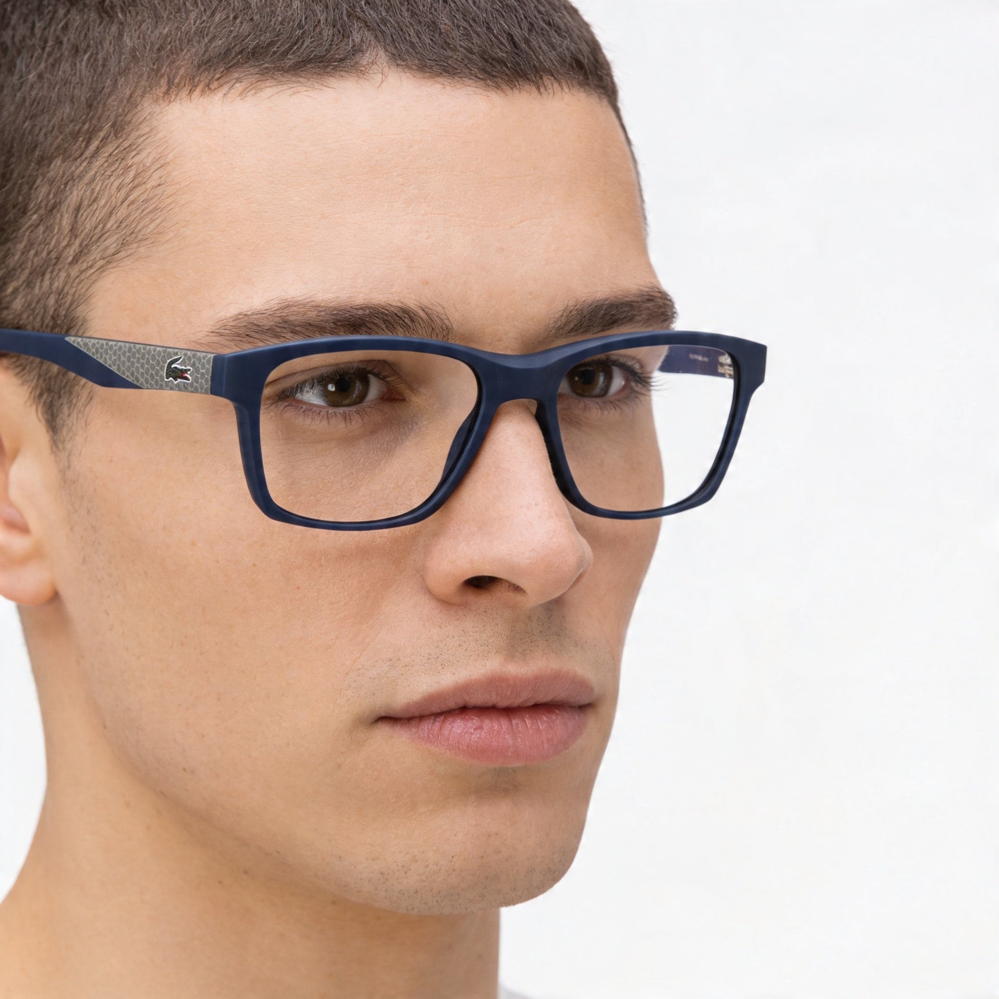 Lacoste L2862 Men's Matte Blue Plastic Full Rim Rectangular Prescription Optical Eyeglasses with 54mm Lens Width, Photo 4