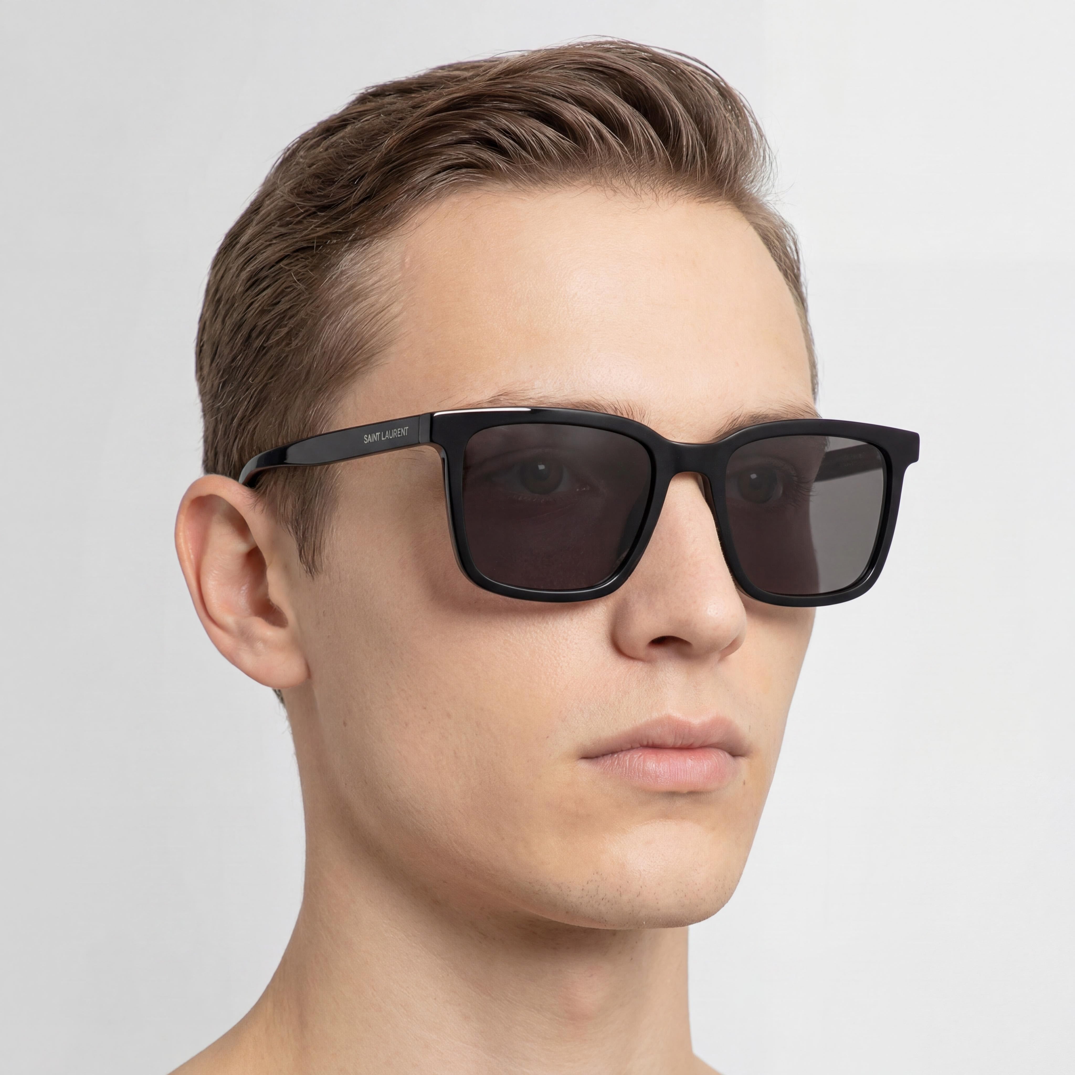 Gafas de sol clásicas Yves Saint Laurent para hombre, cuadradas, de acetato negro, con montura completa, lentes gris oscuro CR39 con protección UV de 54 mm, Photo 4