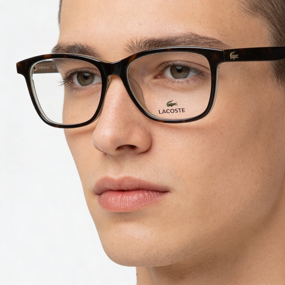 Lacoste Classic Unisex Acetate Havana Square Frame Eyeglasses with Non- Polycarbonate Lenses, 53mm