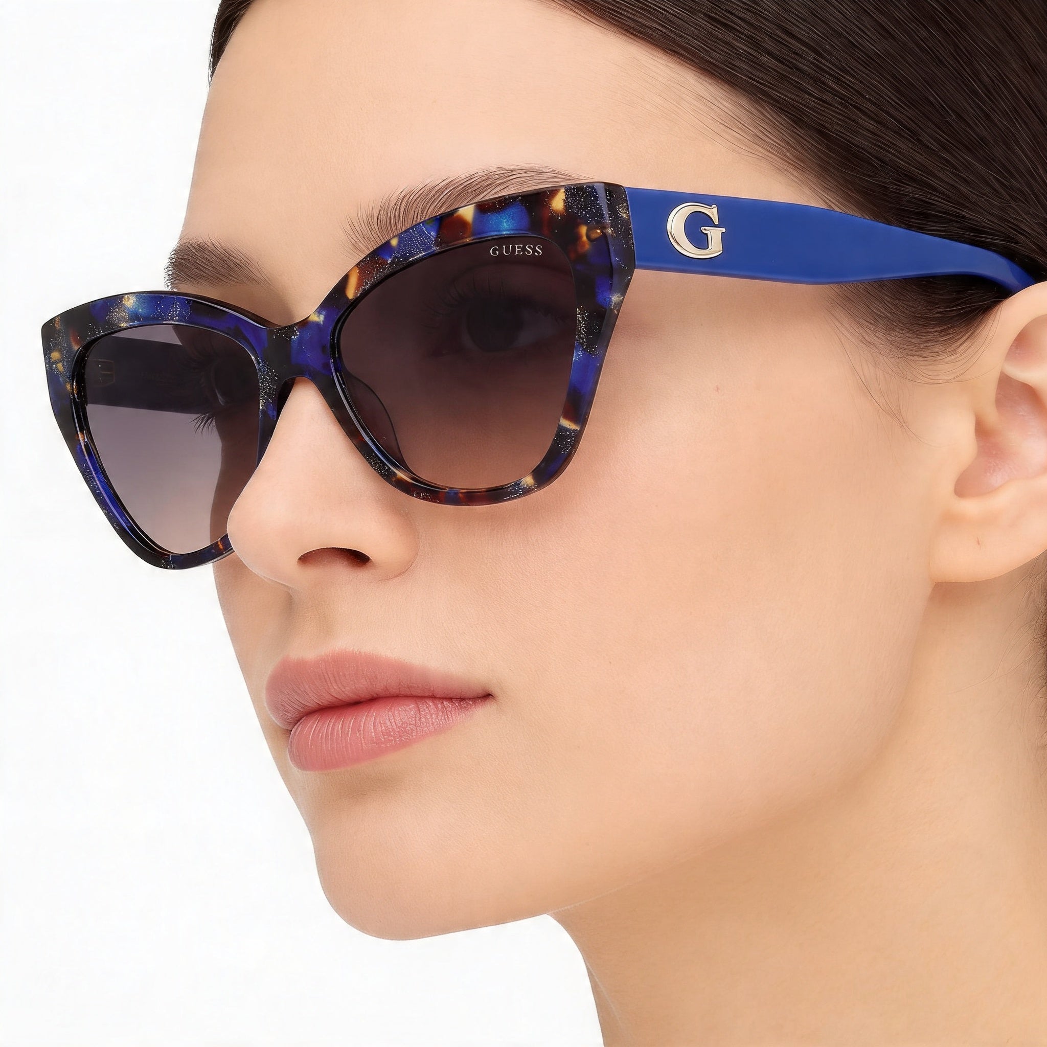 GUESS Gu00204 Women's Blue Havana Plastic Frame UV 400 Gradient Brown Lenses Sunglasses 55mm, Photo 4