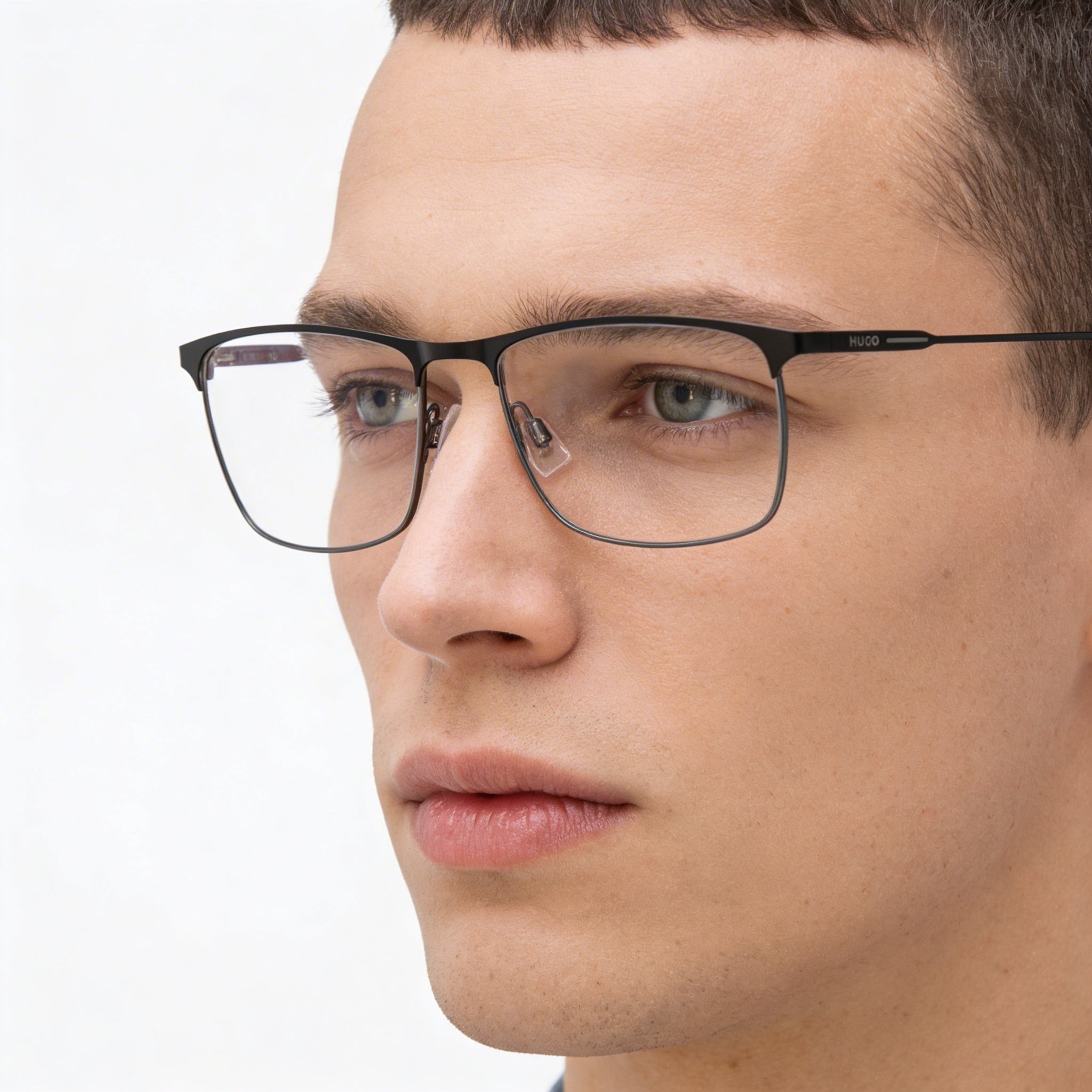 HUGO Hg 1182 Men's Rectangular Stainless Steel Optical Frame Matt Black Dark Roughenium 58-18-145mm, Photo 5