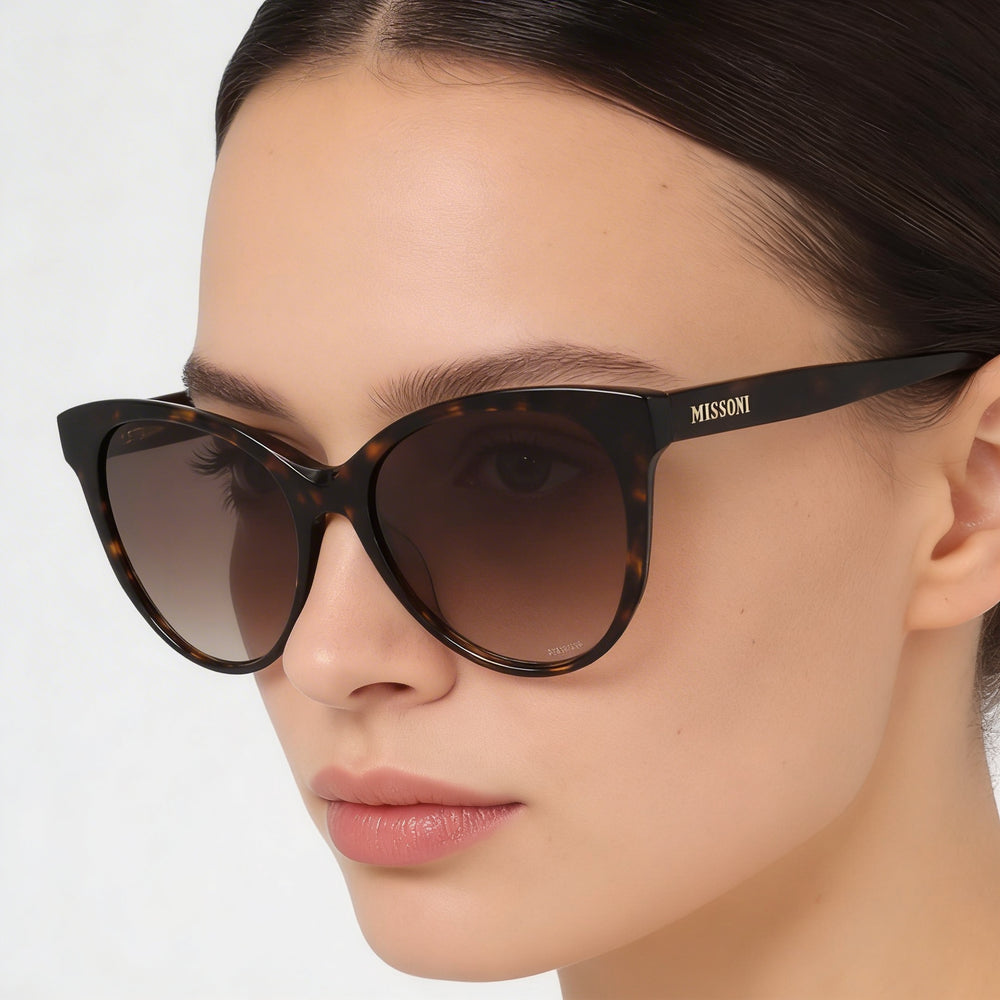 Gafas de sol clásicas Missoni para mujer, montura de acetato color Habana con protección UV y lentes de policarbonato, 54 mm