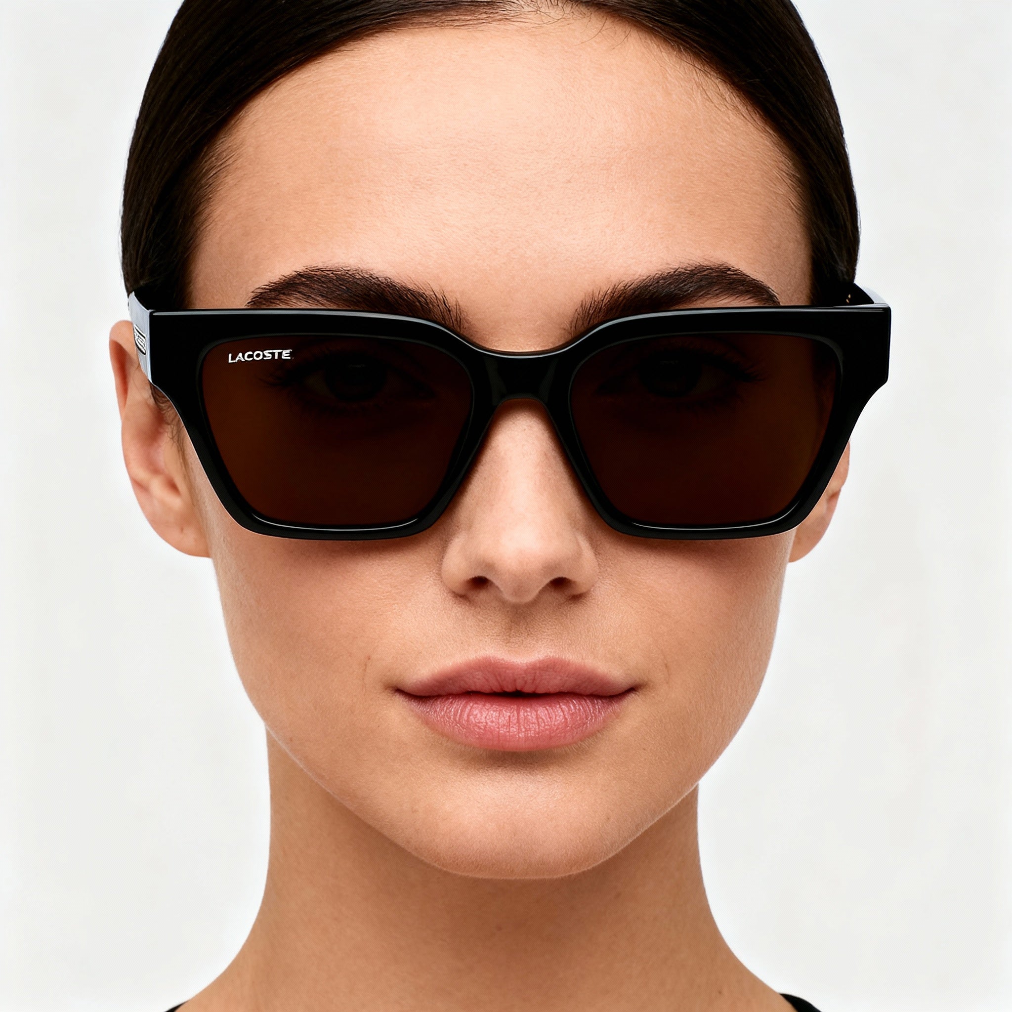 Lacoste L6002S Women's Bio Injected Rectangular Sunglasses 53mm Black Frame Brown Lens, Photo 5