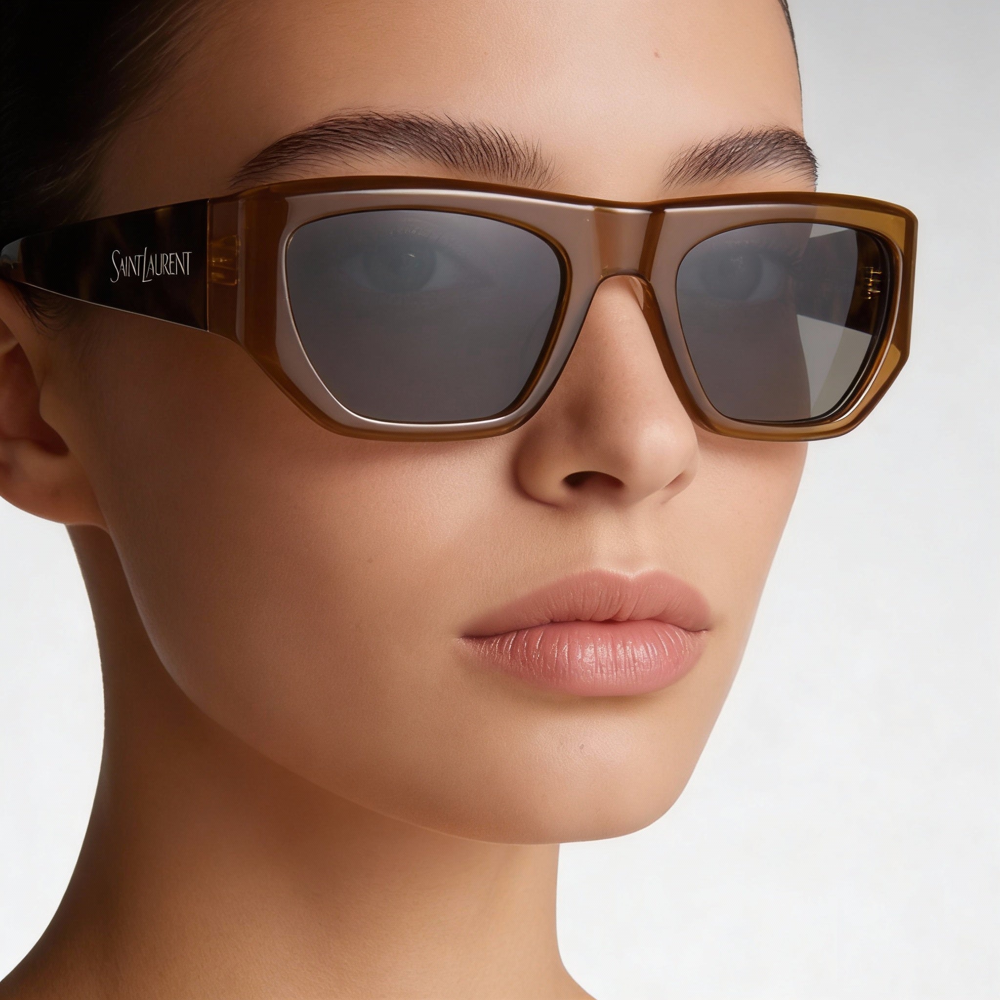 Gafas de sol SAINT LAURENT Retro Glam para mujer, polarizadas, color marrón Havana, lentes negras, 52 mm, Photo 4
