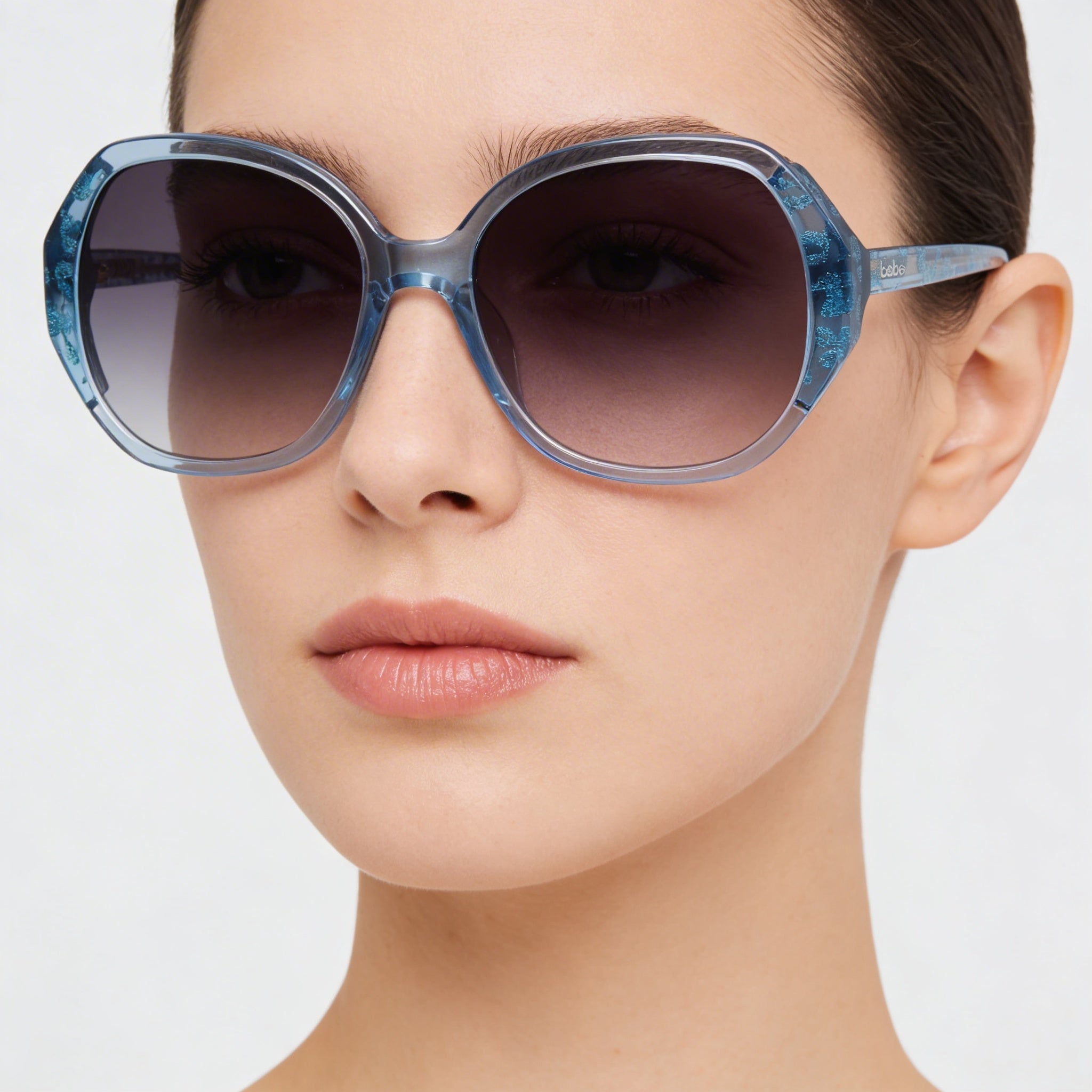 bebe Women's Bb7245 Blue Animal Plastic Frame with Blue Acetate Lenses, 54mm Lens Width, UV Protection, Photo 4