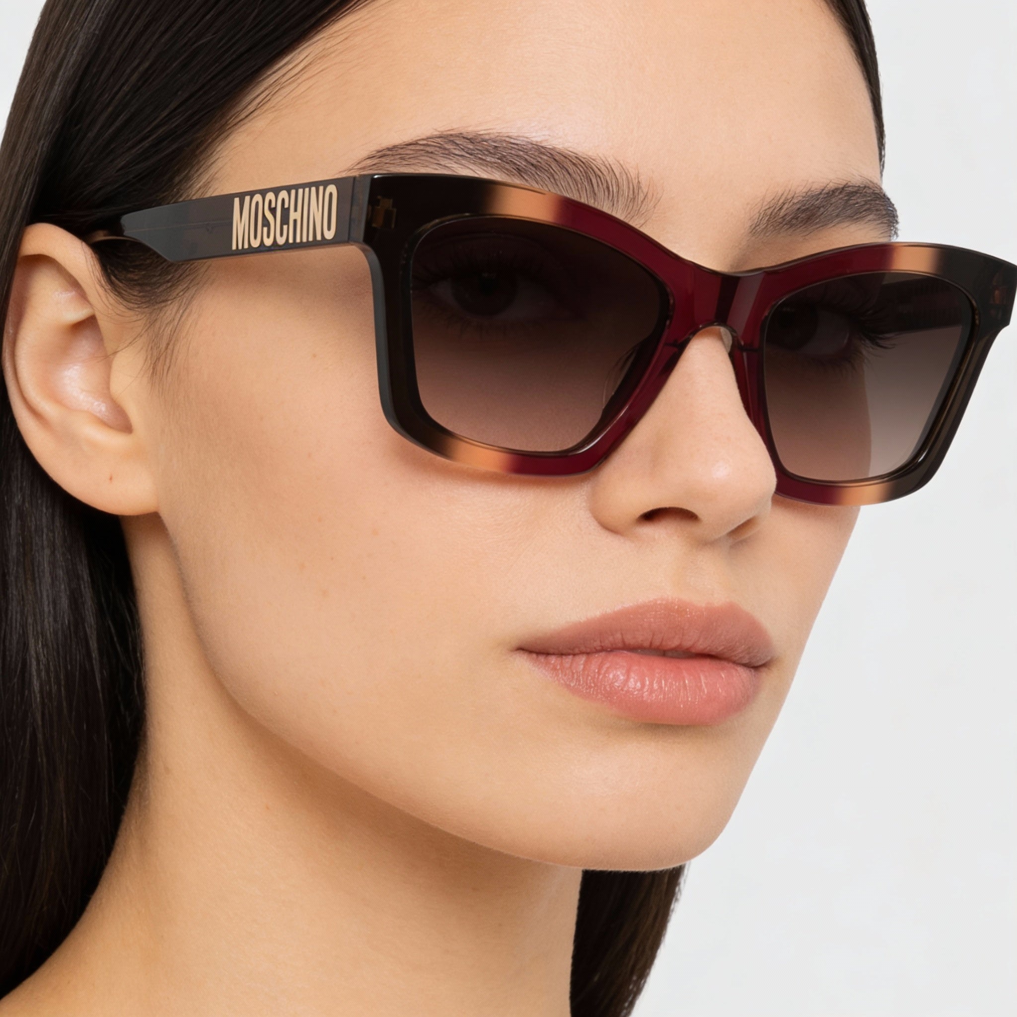 Gafas de sol Moschino Casual para mujer con montura de acetato, color marrón burdeos, lentes con protección UV de 54 mm, Photo 3