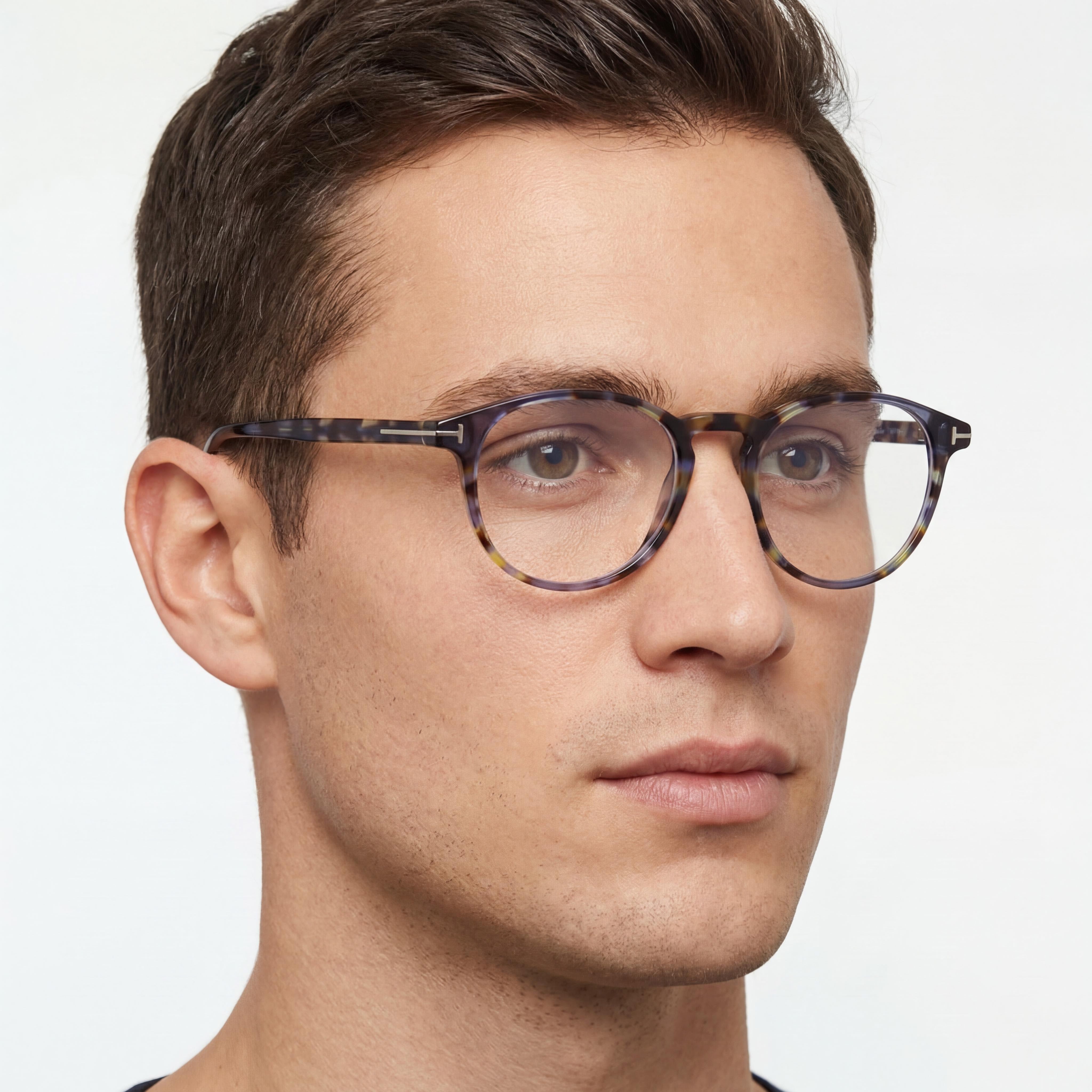 Tom Ford Ft5803-b Men's Shiny Vintage Grey Havana Blue Pantographed Plastic Eyeglasses 51mm, Photo 3