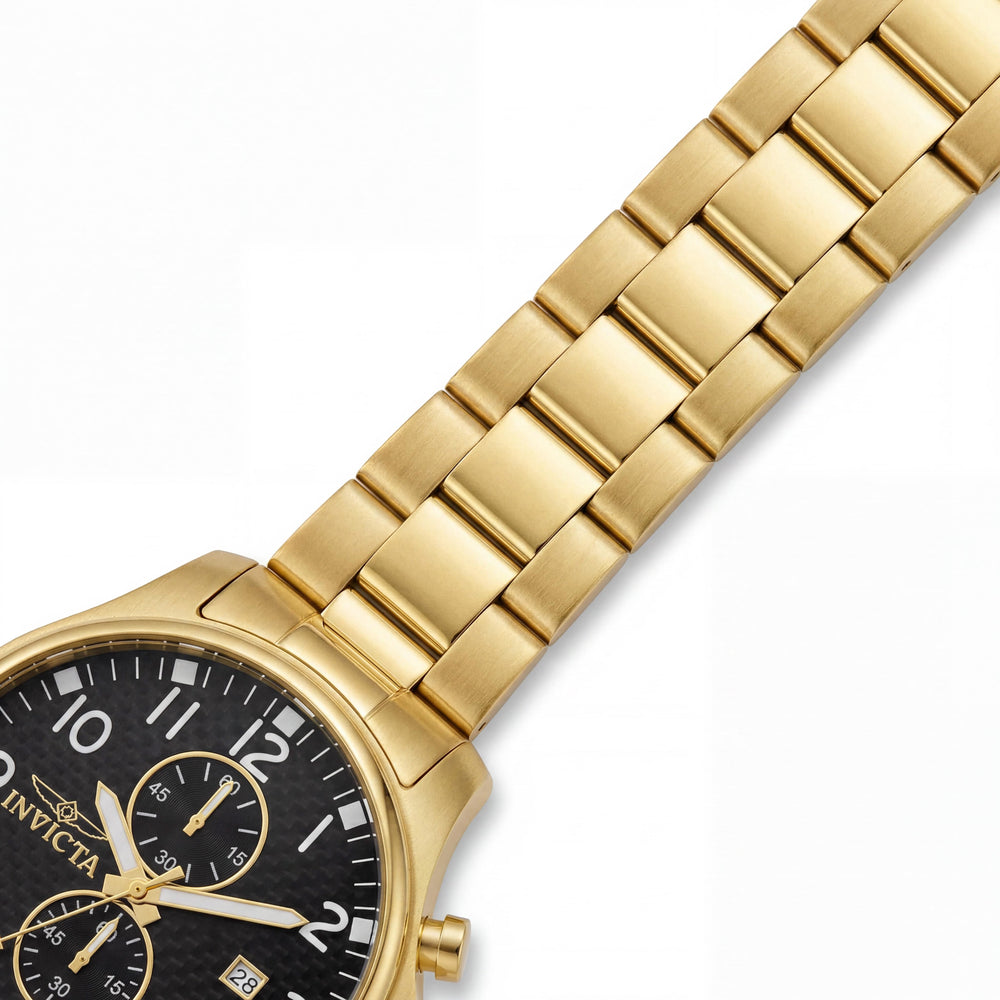 Invicta 0382 Reloj de cuarzo cronógrafo para mujer, acero inoxidable chapado en oro, esfera negra, 48 mm