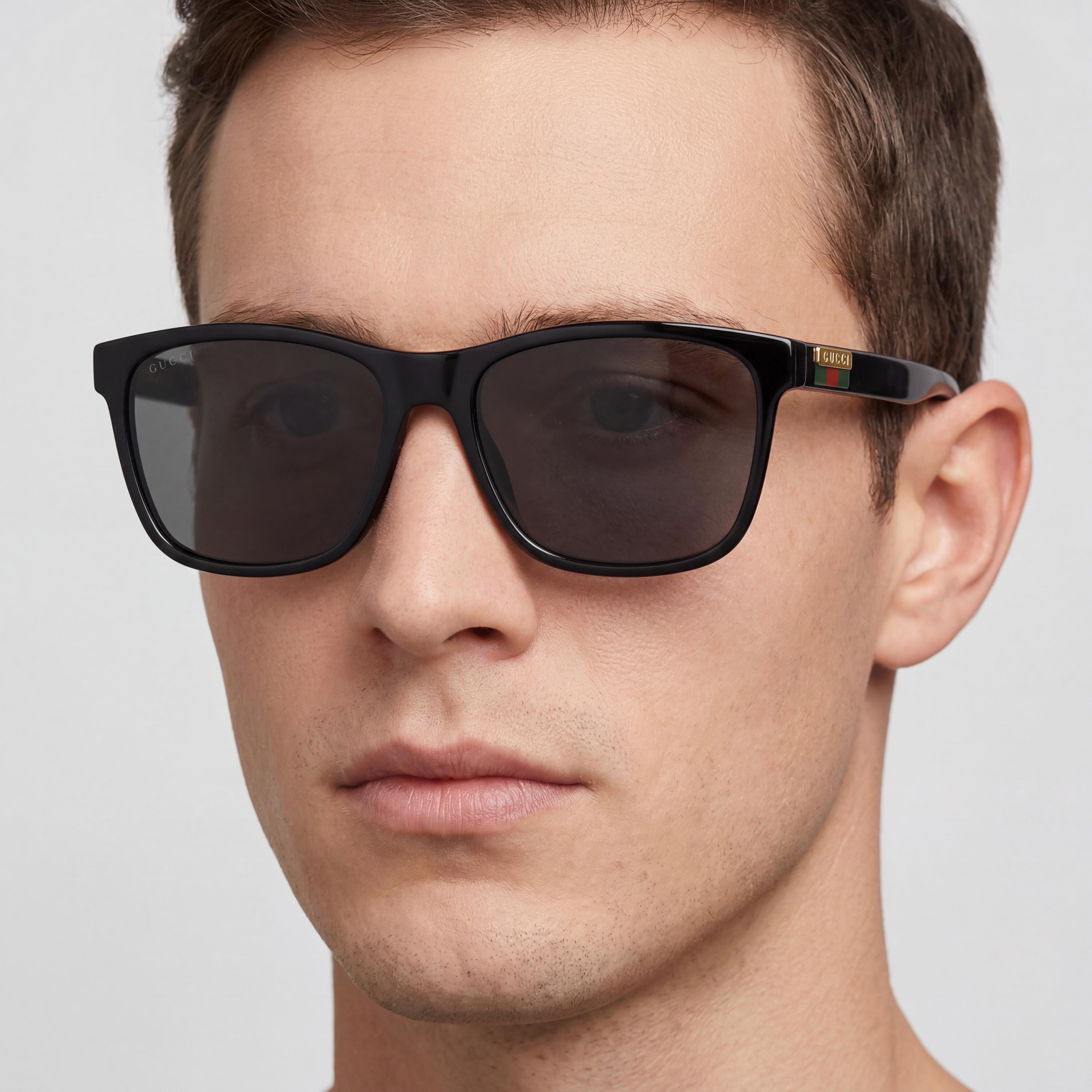 Gafas de Sol Gucci para Hombre con Logo, Montura de Plástico Inyectado Negro, Cristales Negros, Protección UV 57-17, Photo 4