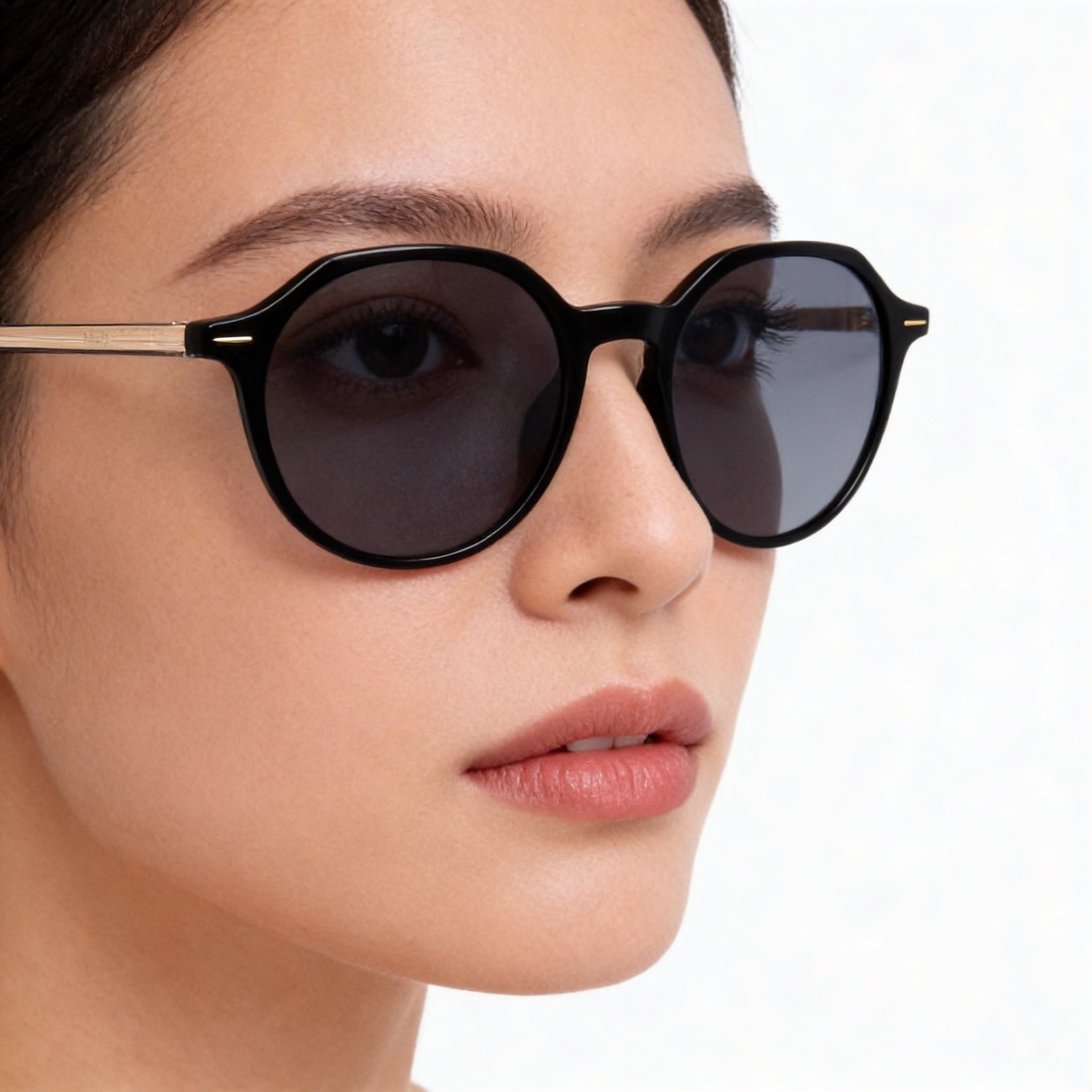 Hugo Boss Light & Minimal Women's Lightweight Acetate Sunglasses, Black Crystal Grey Frame with Grey Lenses, 51mm, Photo 3